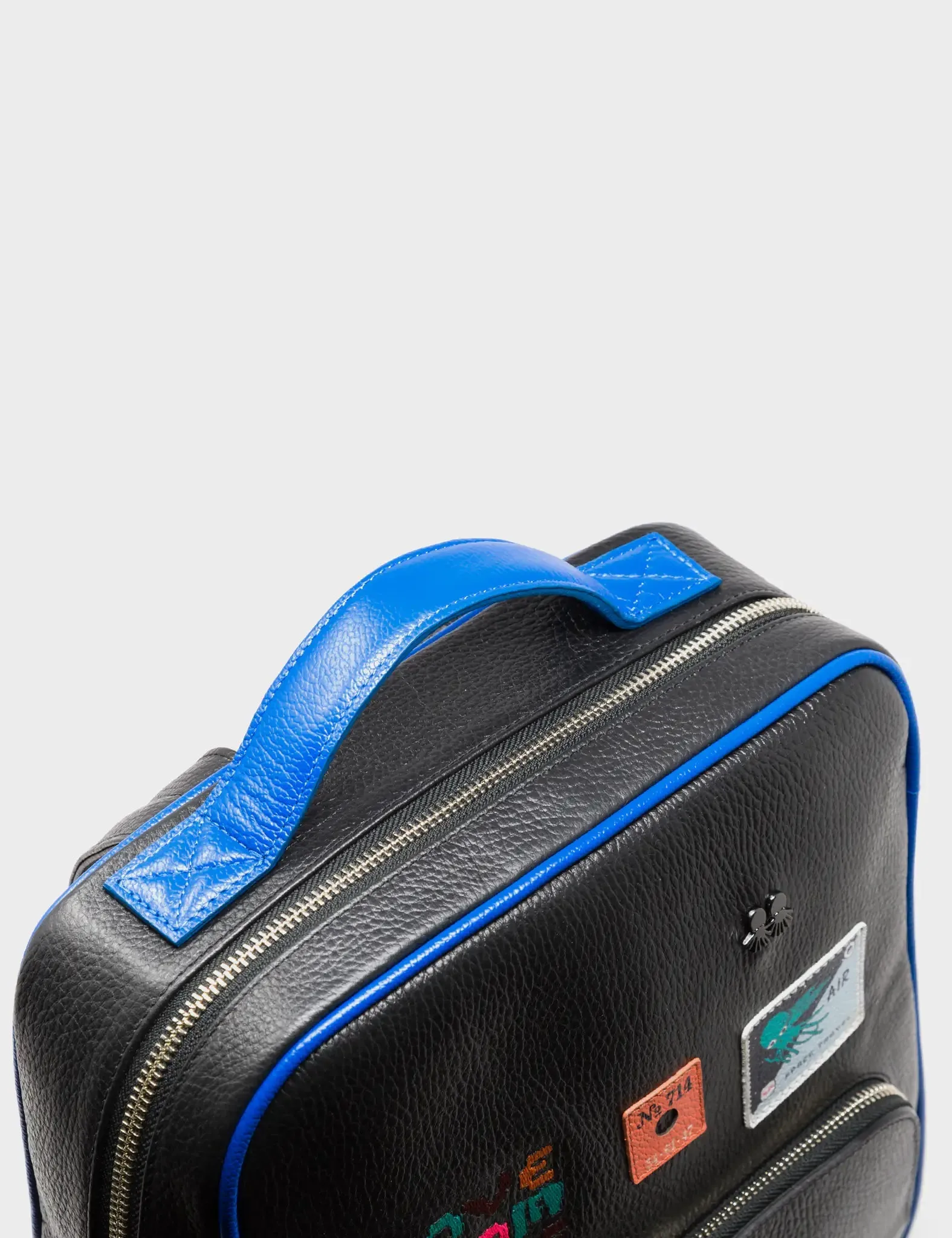 Marino Black and Blue Leather Backpack Medium - Groovin' Galaxies Applique