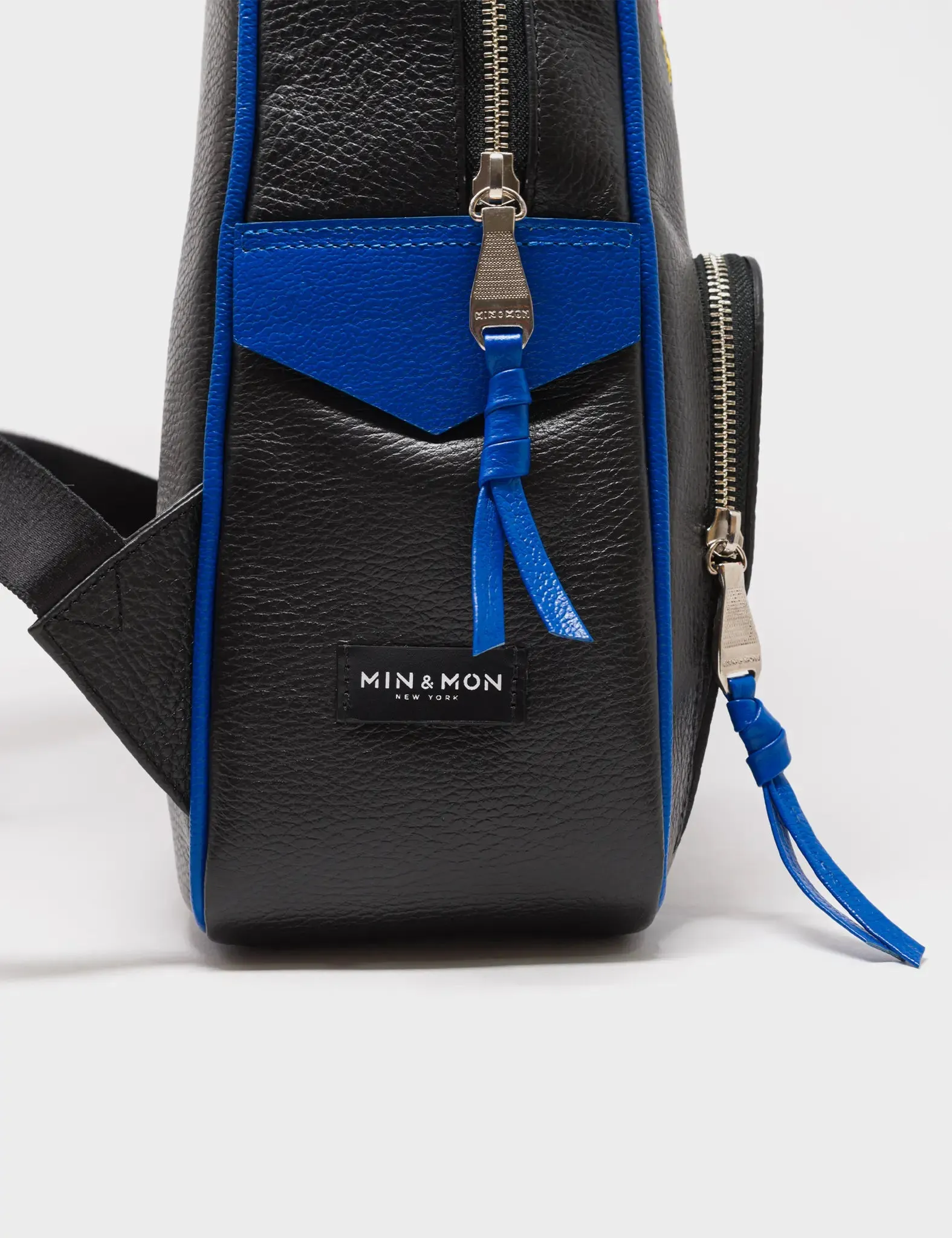 Marino Black and Blue Leather Backpack Medium - Groovin' Galaxies Applique