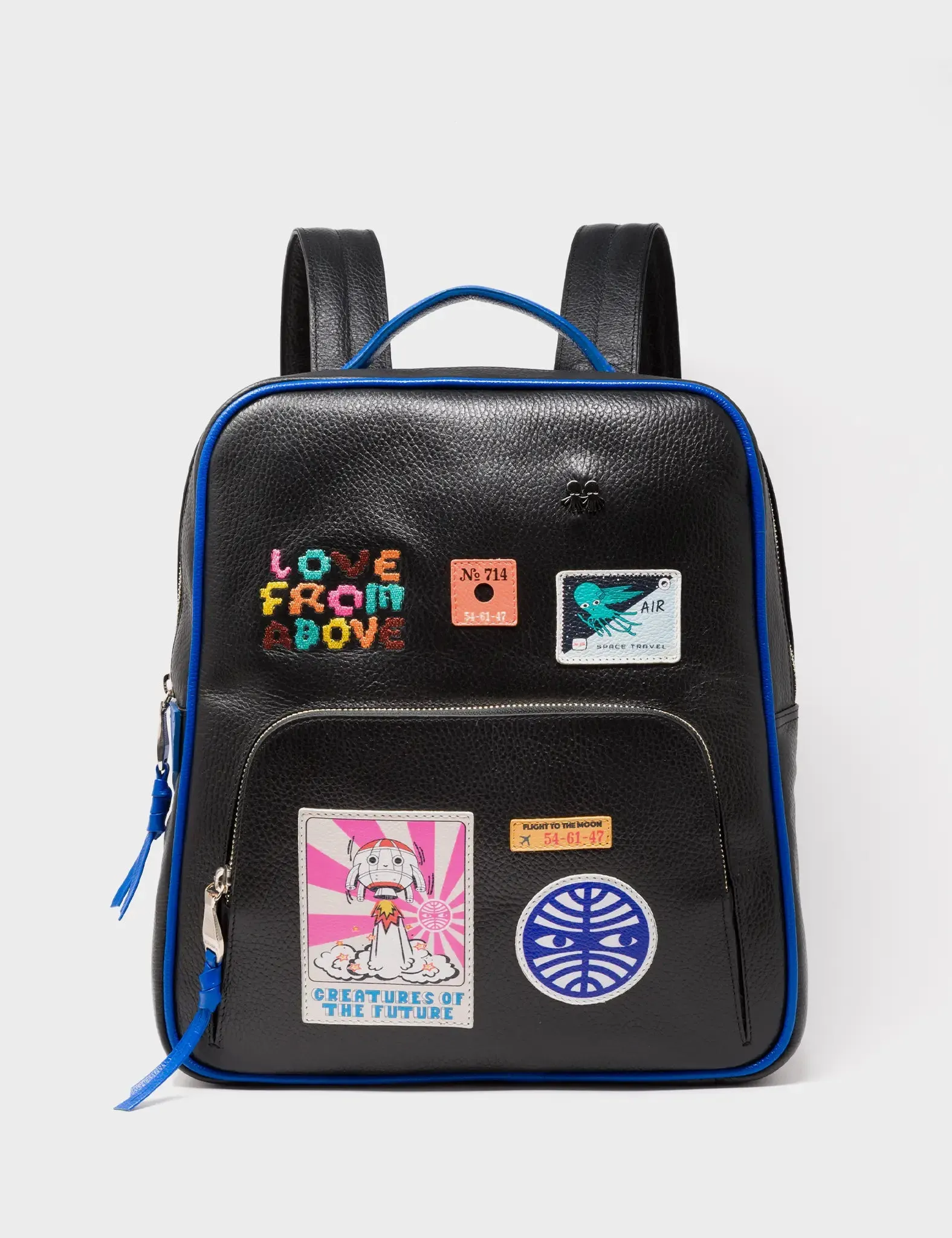 Marino Black and Blue Leather Backpack Medium - Groovin' Galaxies Applique