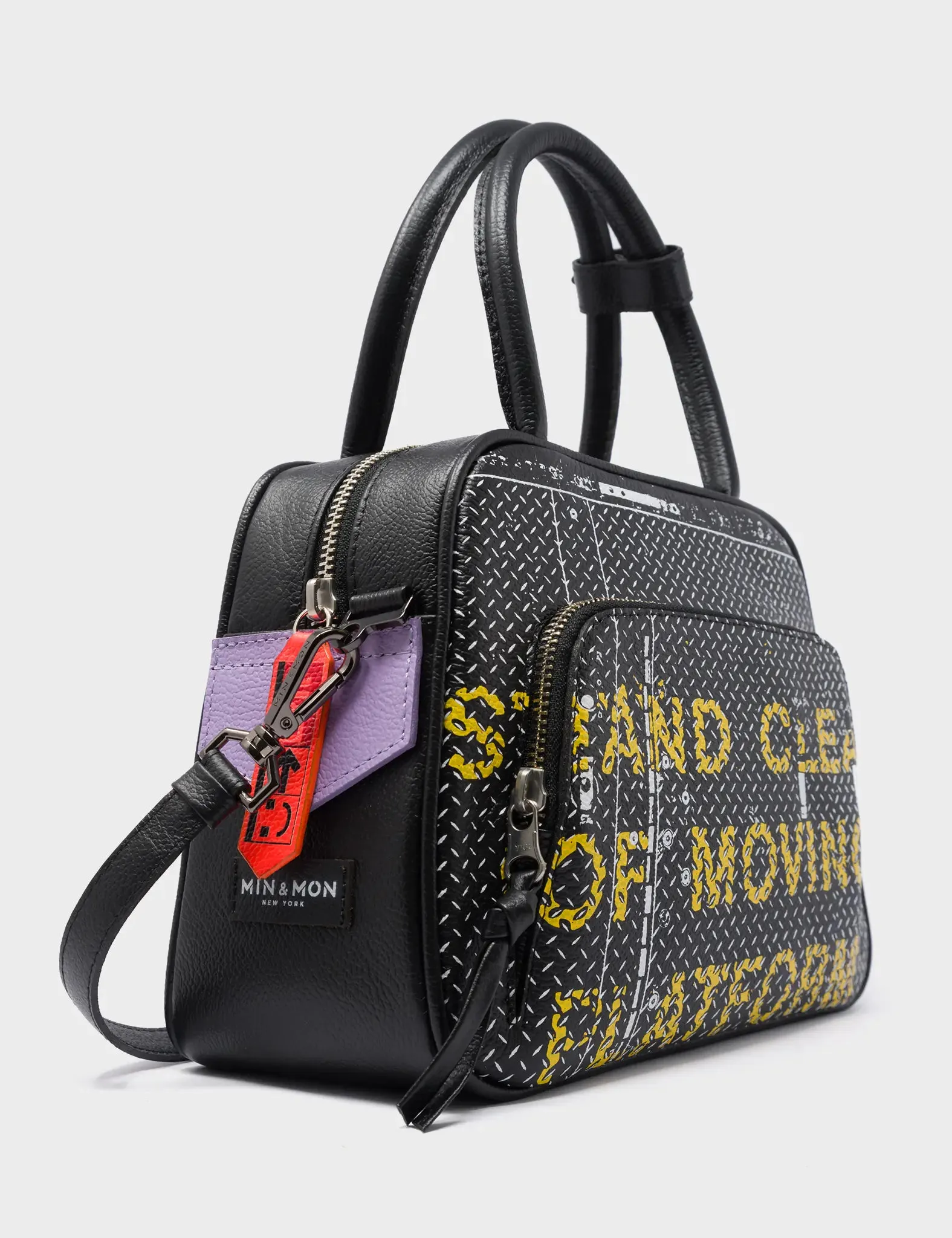 Marino Medium Crossbody Black Leather Bag - Subway Platform Print