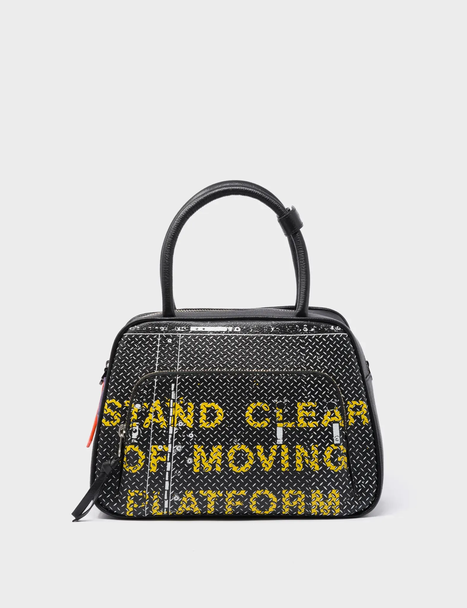 Marino Medium Crossbody Black Leather Bag - Subway Platform Print