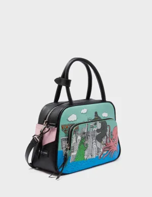Marino Medium Crossbody Oceanic Green Leather Bag - Hairy Harold Print