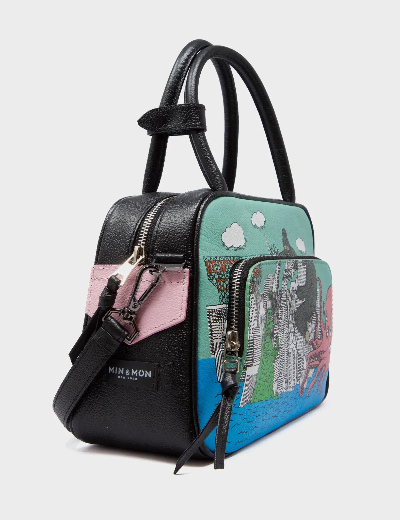 Marino Medium Crossbody Oceanic Green Leather Bag - Hairy Harold Print