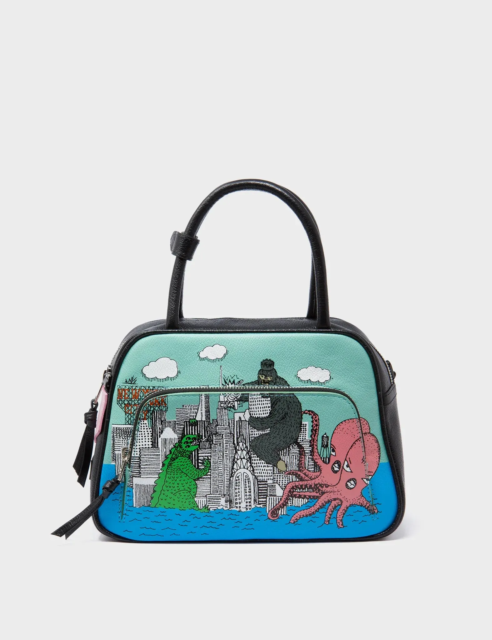 Marino Medium Crossbody Oceanic Green Leather Bag - Hairy Harold Print