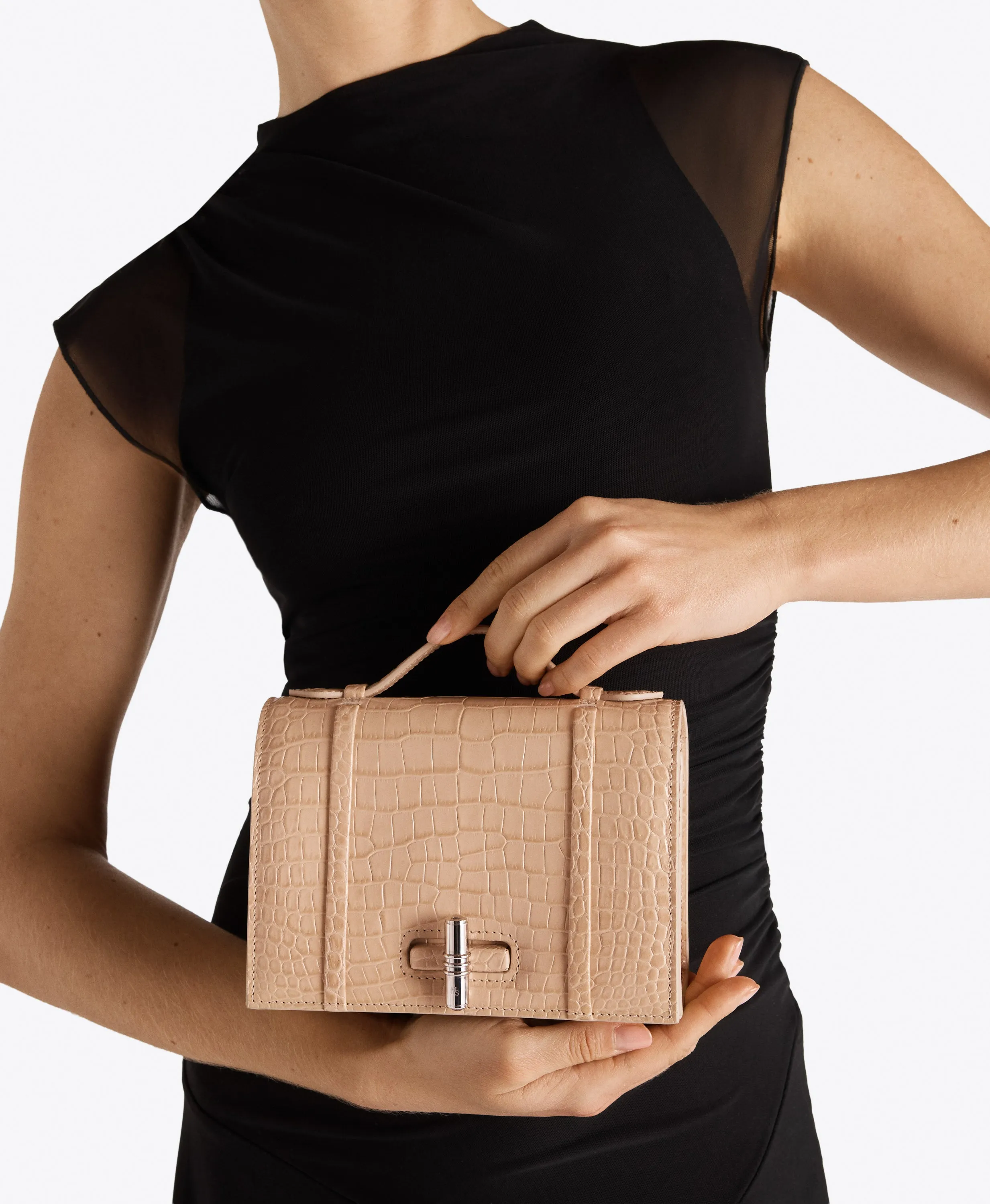 May Buff Embossed Leather Small Handbag