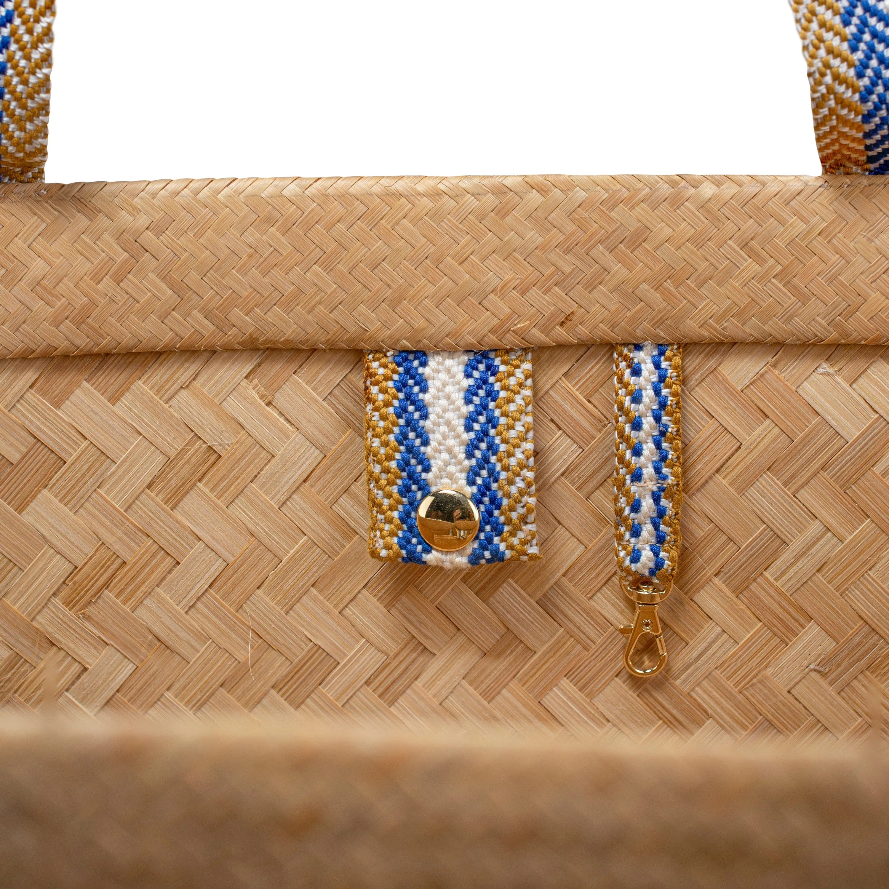 Mentawai Bamboo Vegan Large Tote Bag | Natural & Blue Stripe