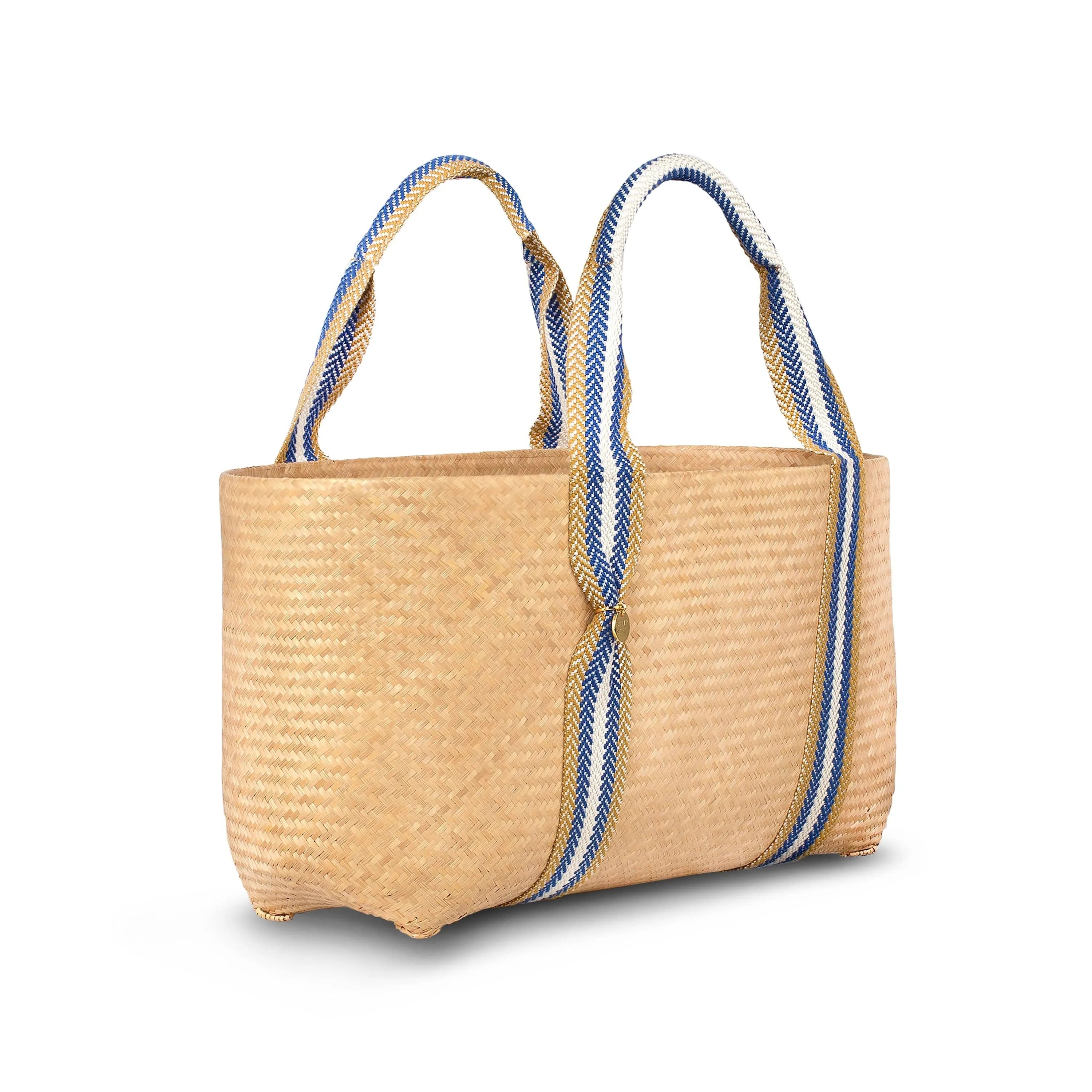 Mentawai Bamboo Vegan Large Tote Bag | Natural & Blue Stripe