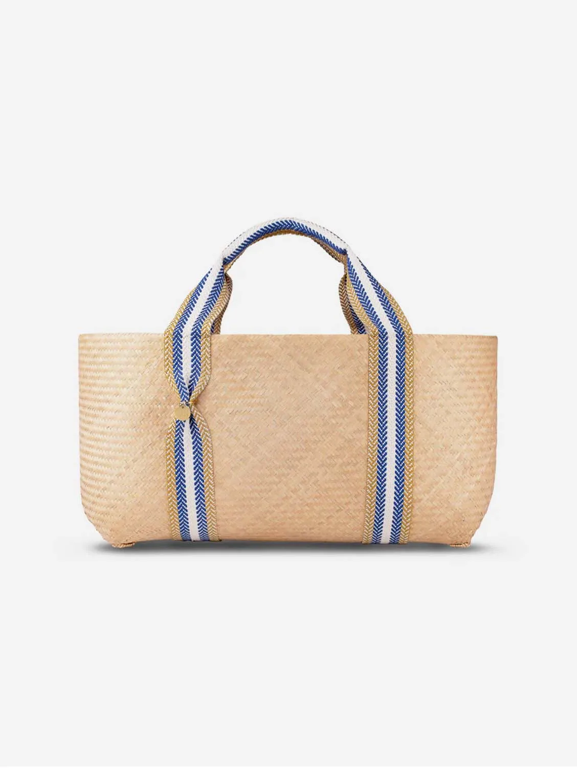 Mentawai Bamboo Vegan Large Tote Bag | Natural & Blue Stripe