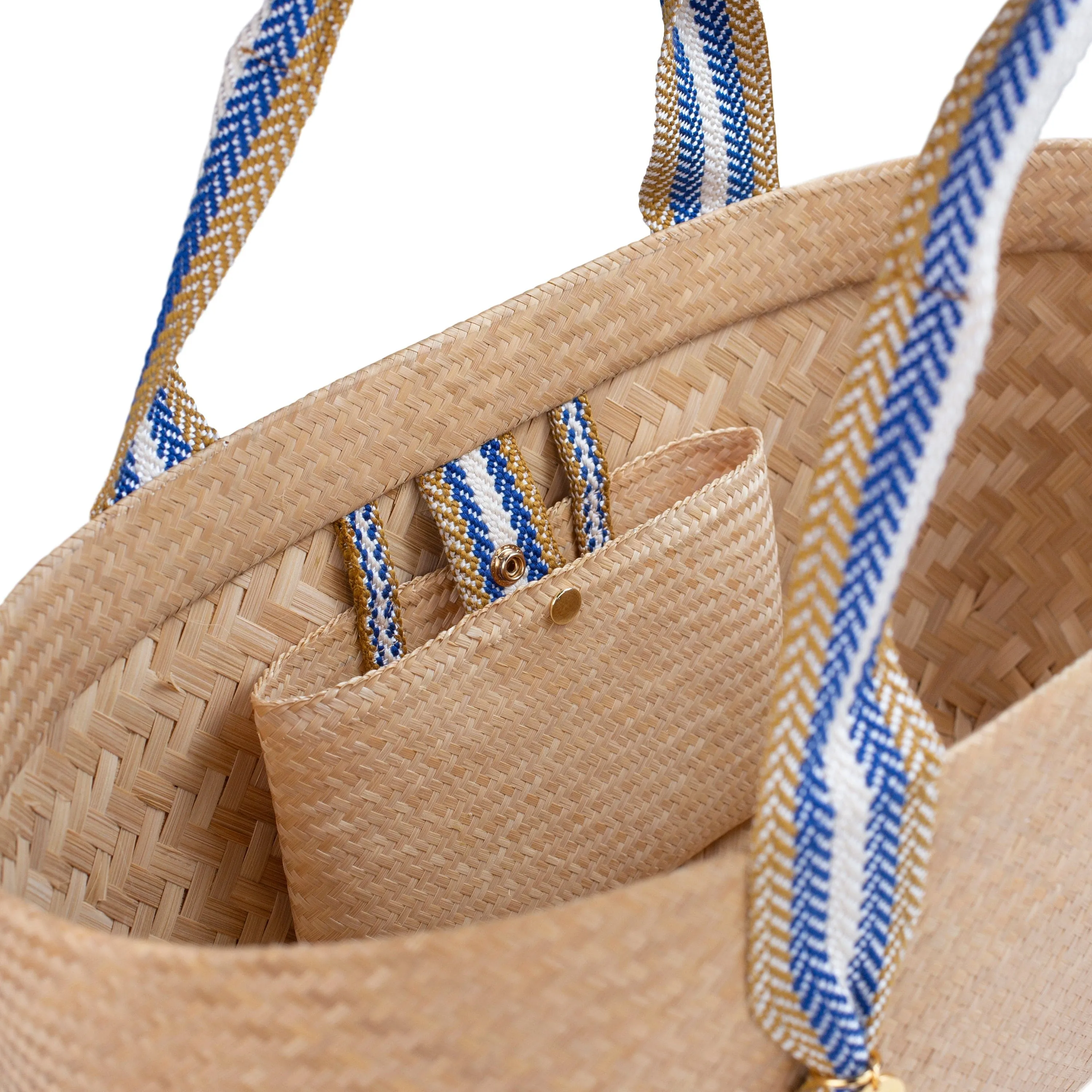 Mentawai Bamboo Vegan Large Tote Bag | Natural & Blue Stripe