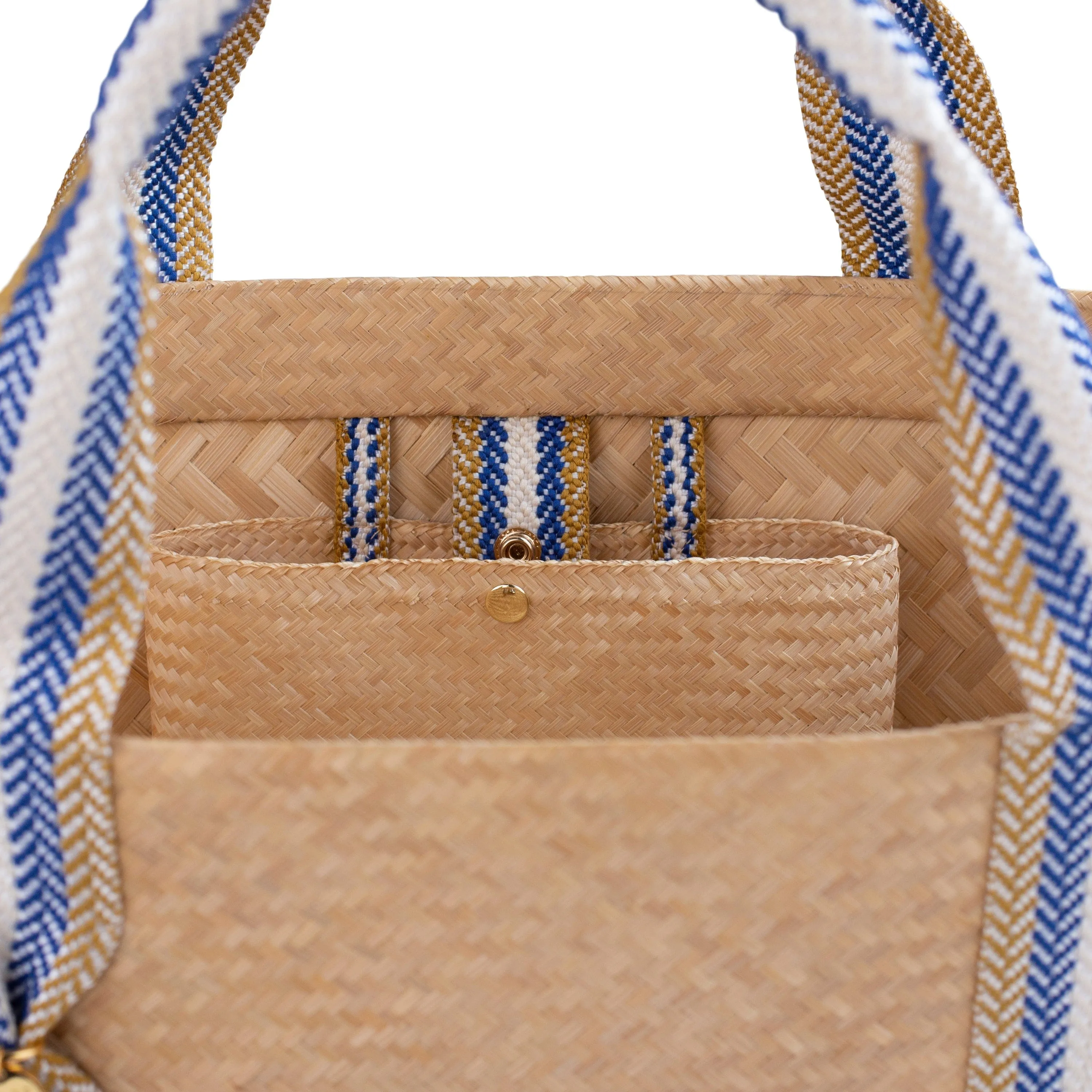 Mentawai Bamboo Vegan Large Tote Bag | Natural & Blue Stripe