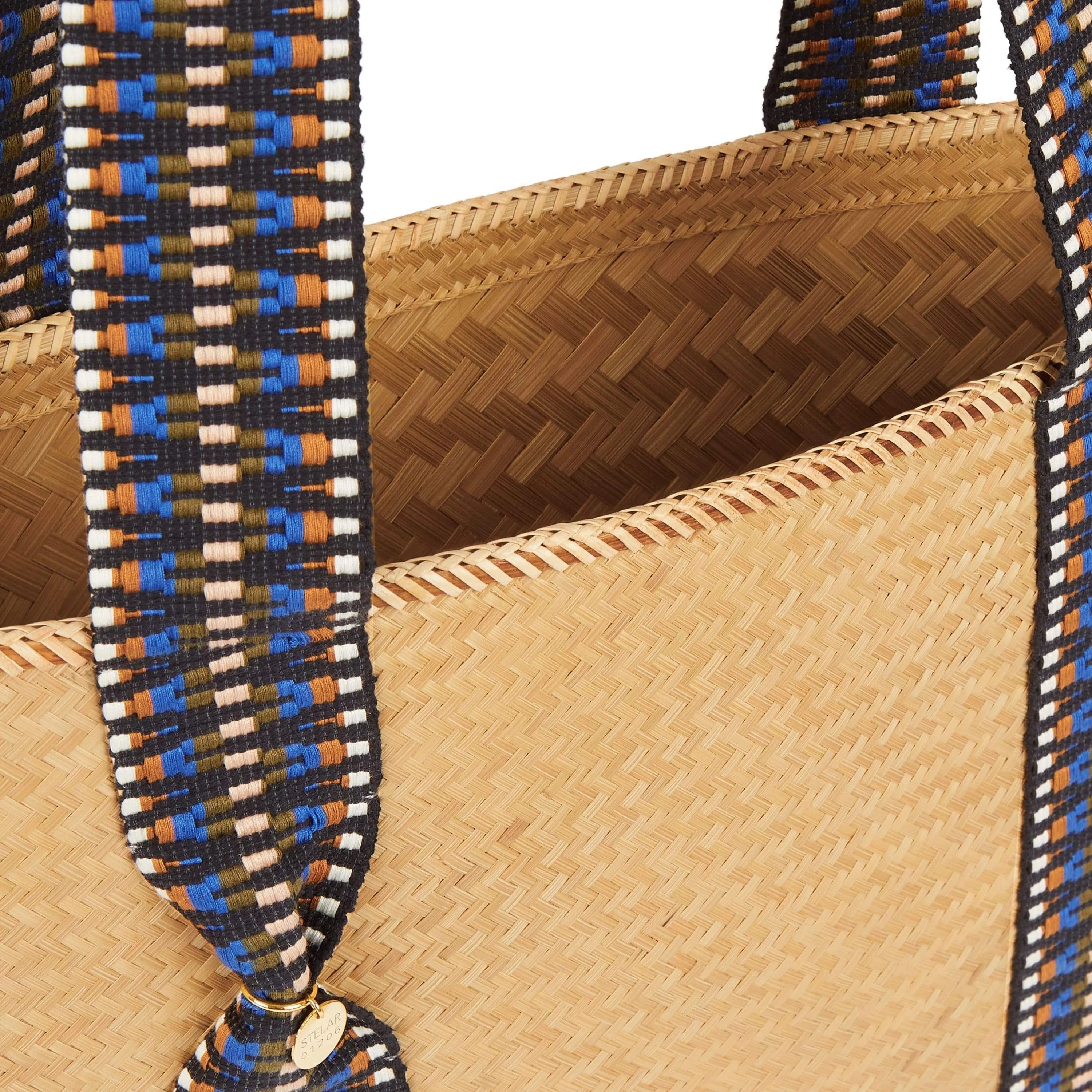 Mentawai Handwoven Bamboo Vegan Medium Tote Bag Indigo Straps | Natural