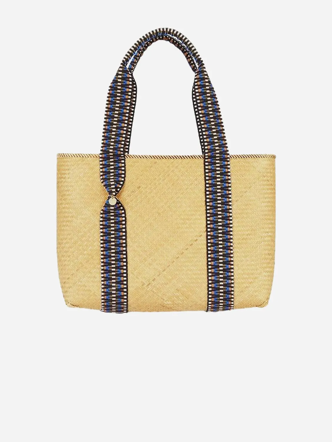 Mentawai Handwoven Bamboo Vegan Medium Tote Bag Indigo Straps | Natural