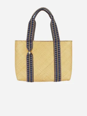 Mentawai Handwoven Bamboo Vegan Medium Tote Bag Indigo Straps | Natural