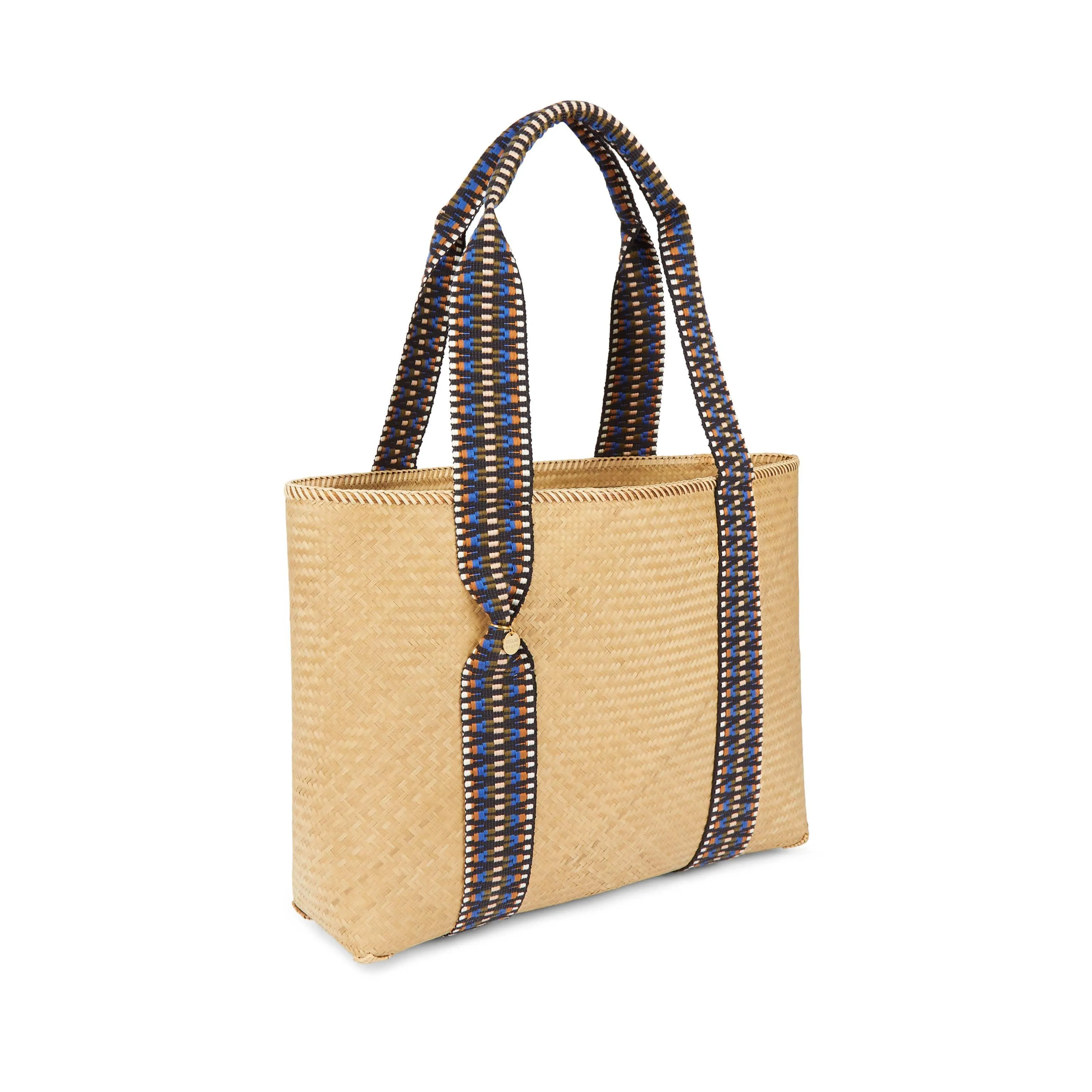 Mentawai Handwoven Bamboo Vegan Medium Tote Bag Indigo Straps | Natural