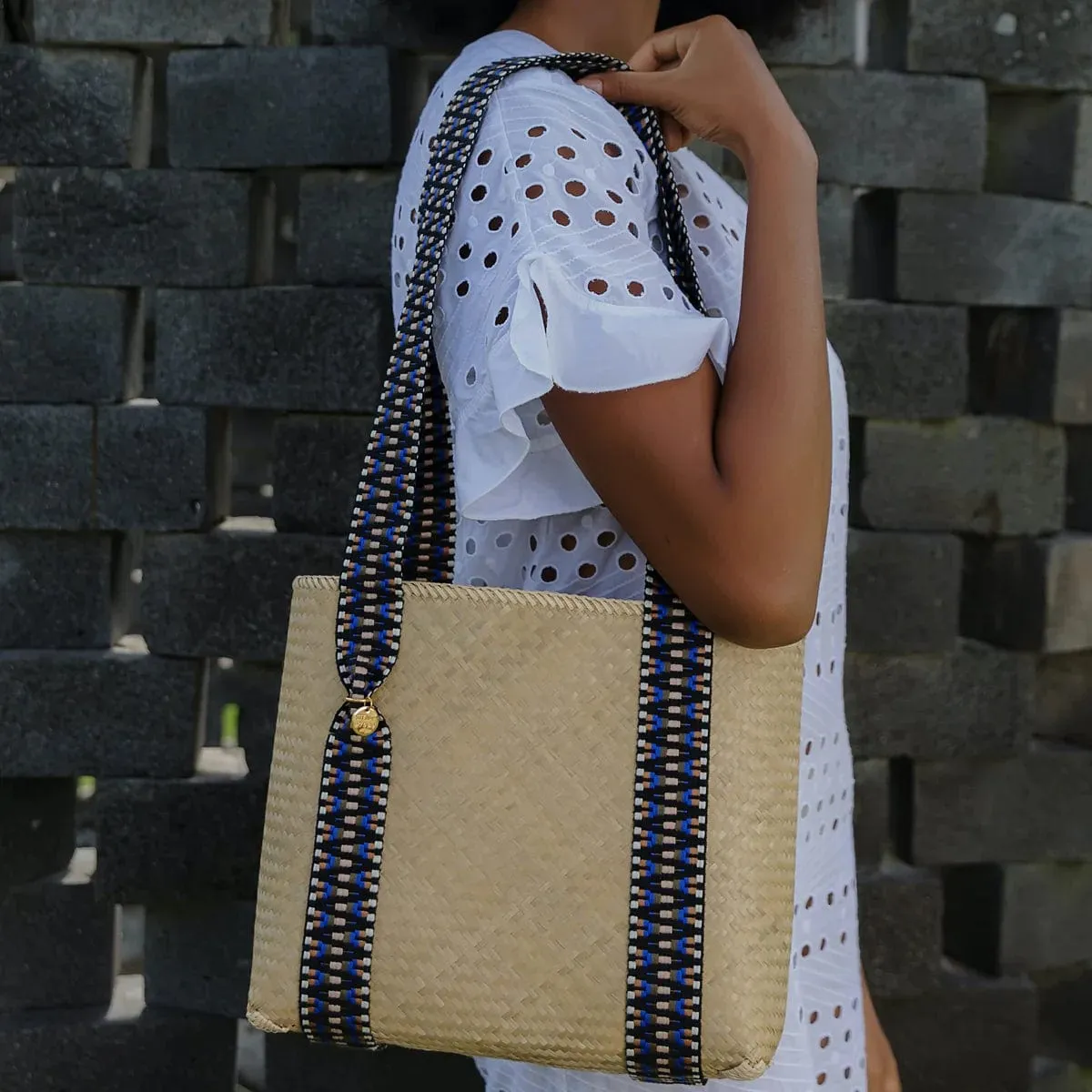 Mentawai Handwoven Bamboo Vegan Small Tote Bag | Indigo & Black