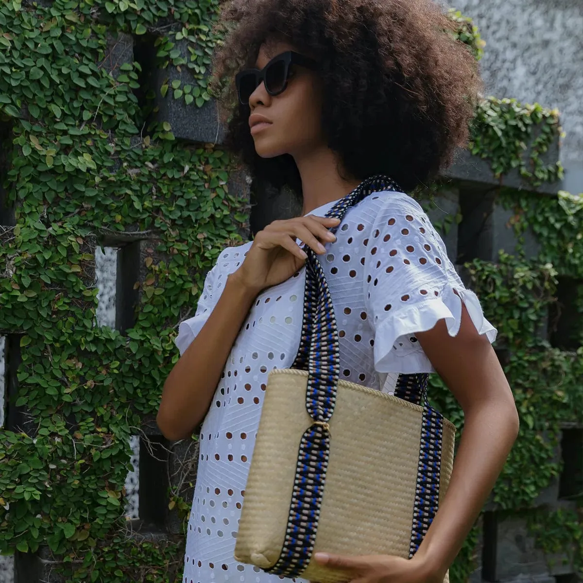 Mentawai Handwoven Bamboo Vegan Small Tote Bag | Indigo & Black
