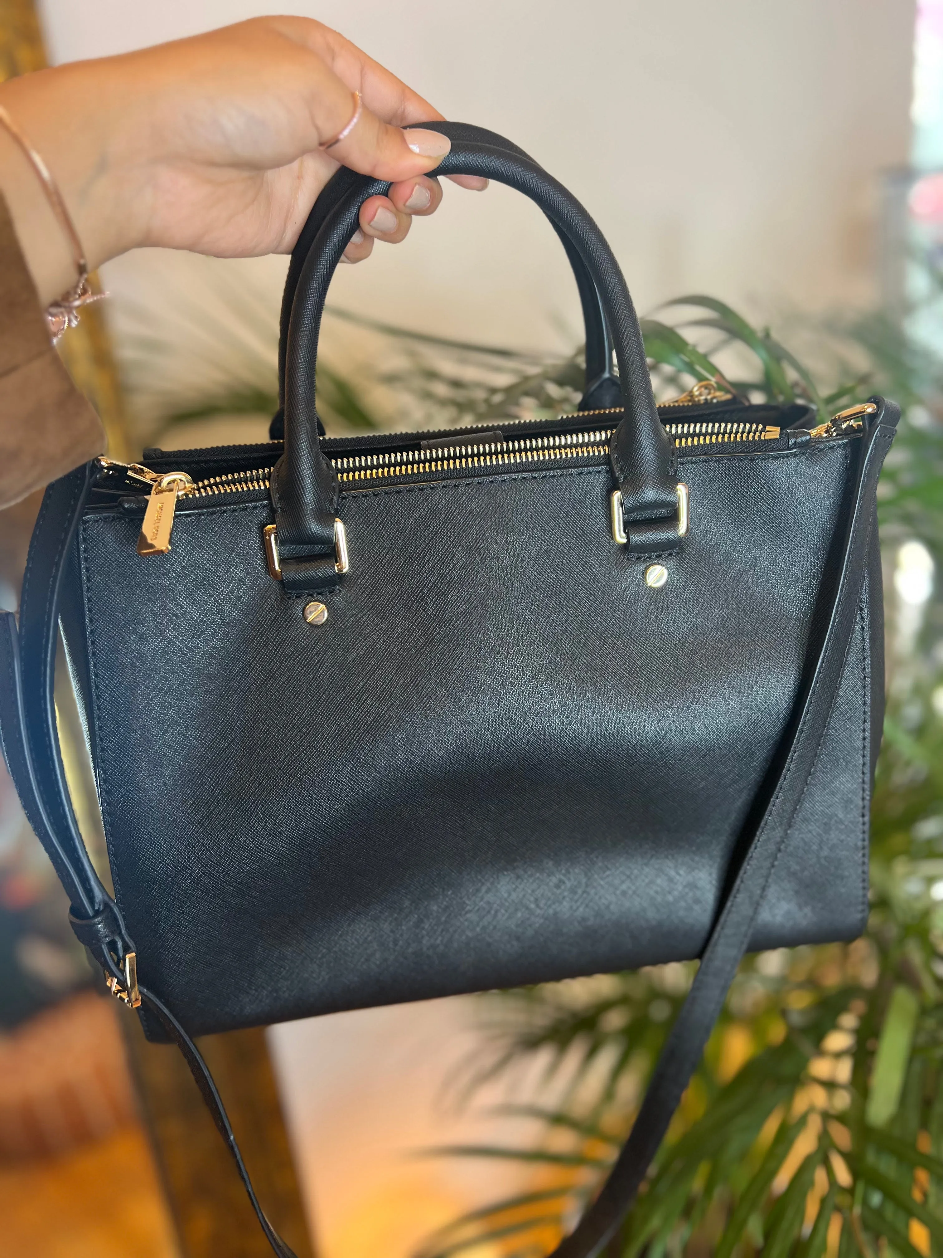 Michael Kors Black Leather Tote with Crossbody Strap