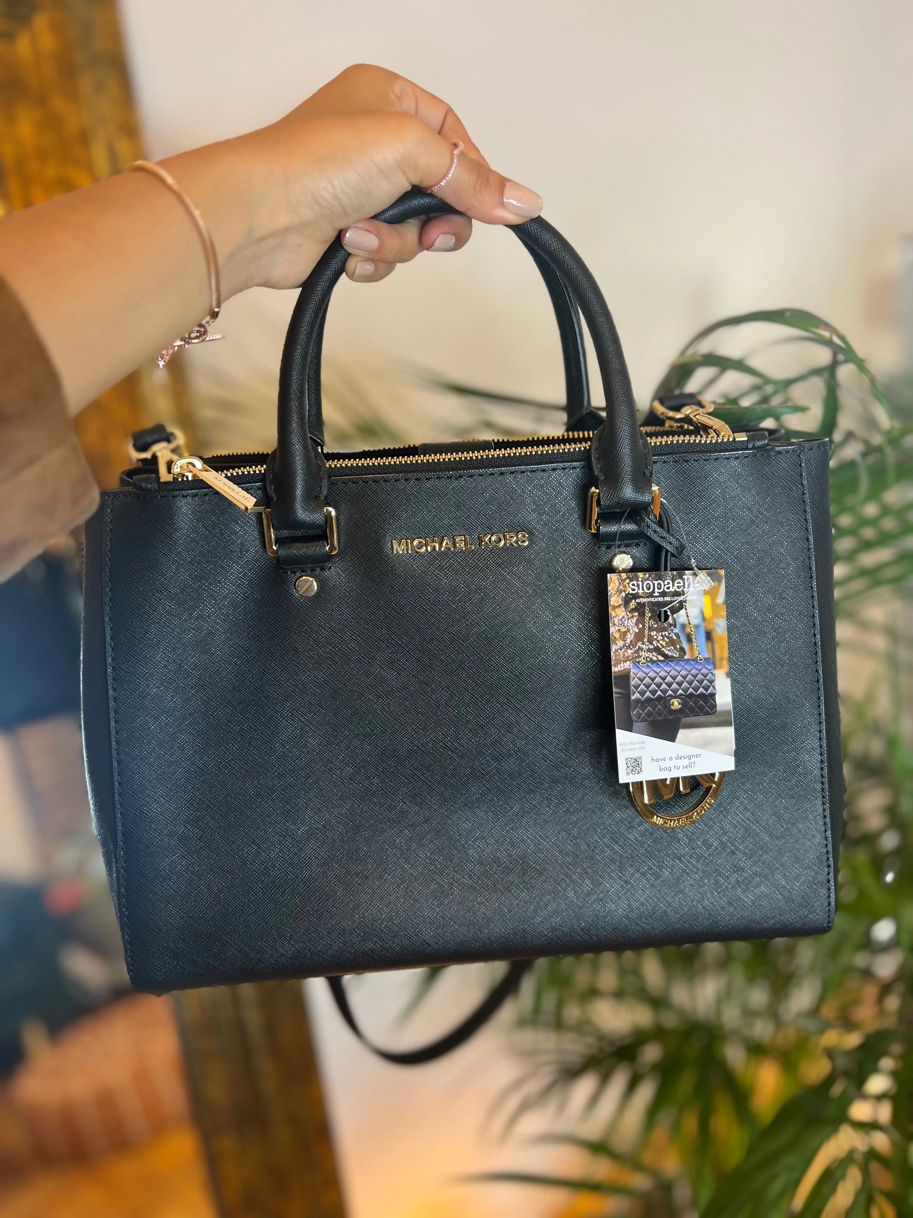 Michael Kors Black Leather Tote with Crossbody Strap