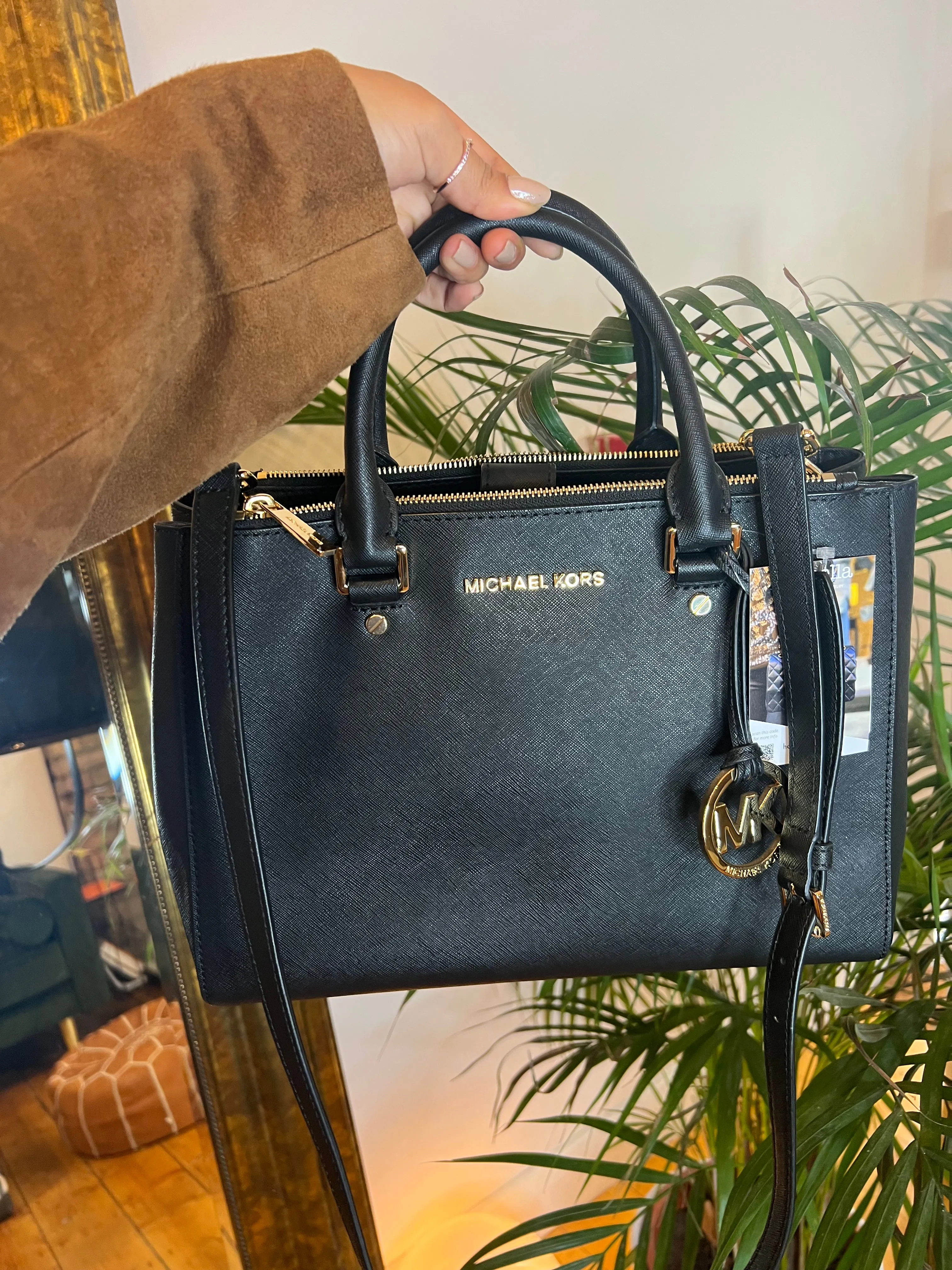 Michael Kors Black Leather Tote with Crossbody Strap