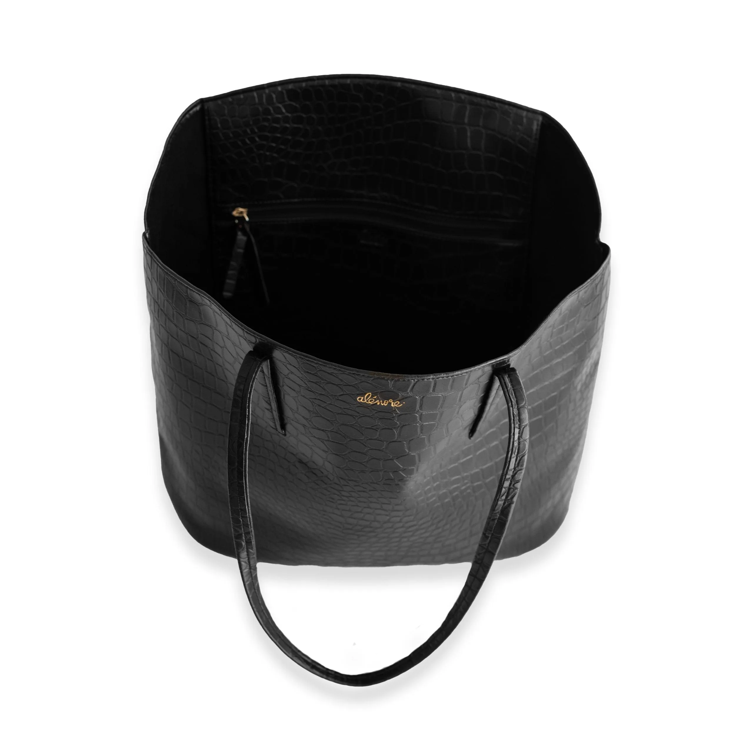 Mimosa Vegan Apple Leather Tote Bag | Black Crocodile