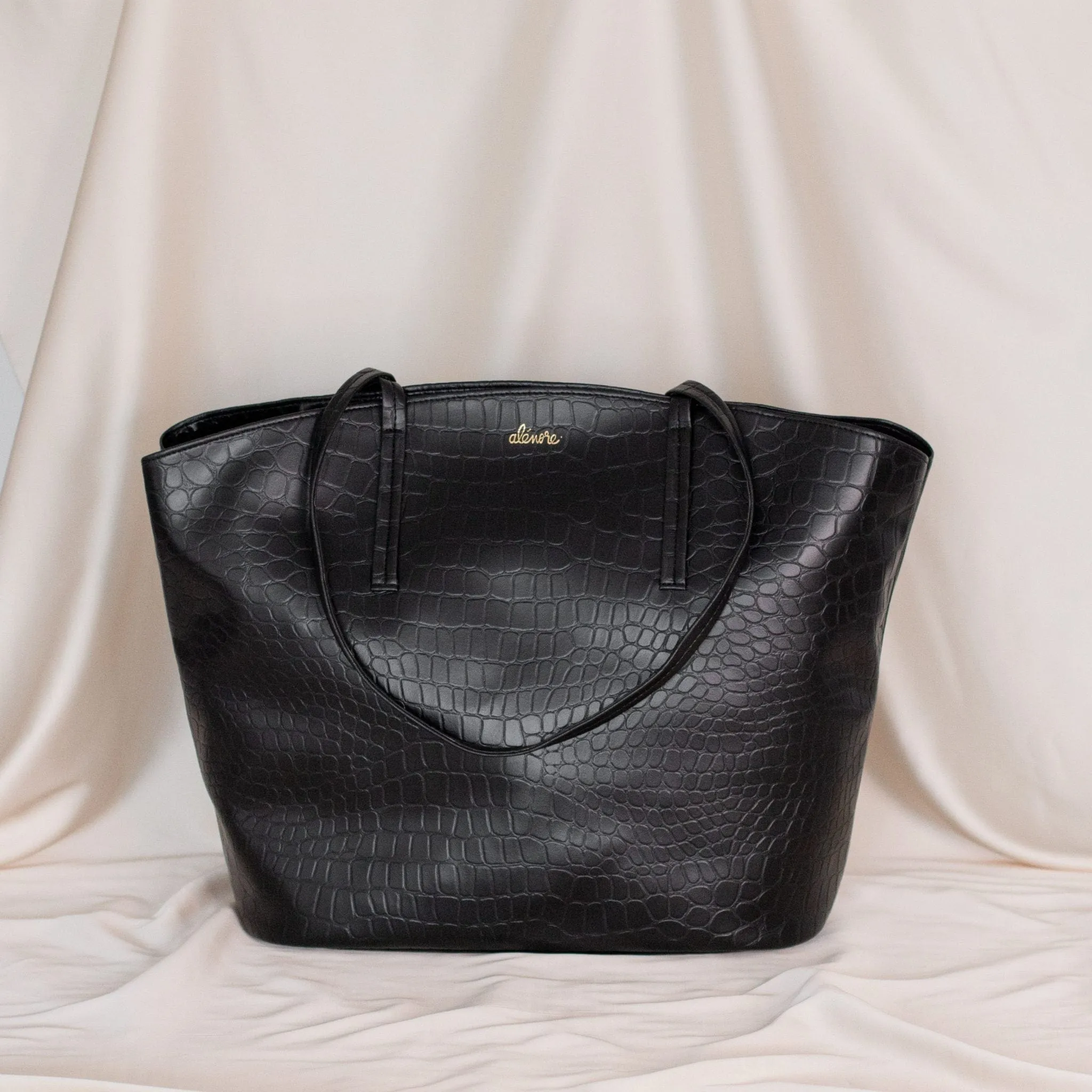 Mimosa Vegan Apple Leather Tote Bag | Black Crocodile