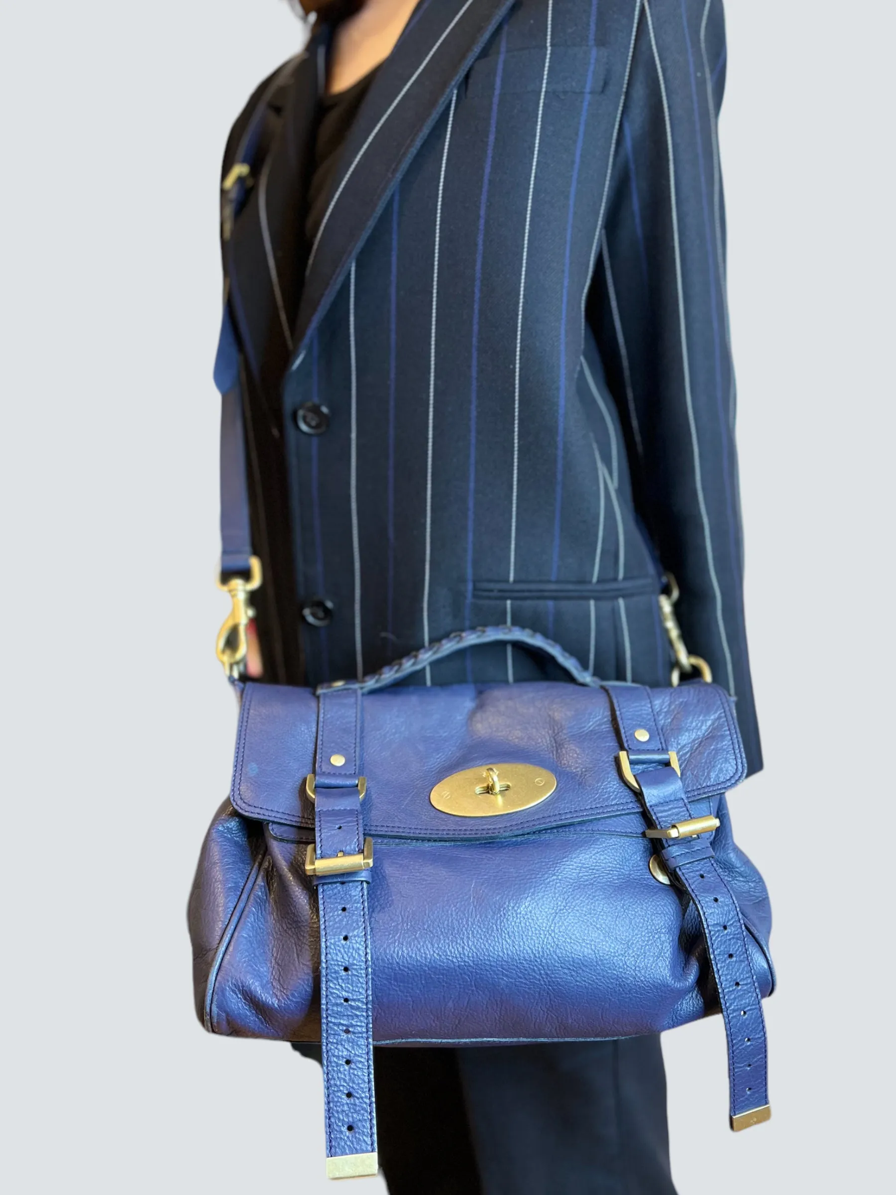 Mulberry Navy Leather Alexa Satchel