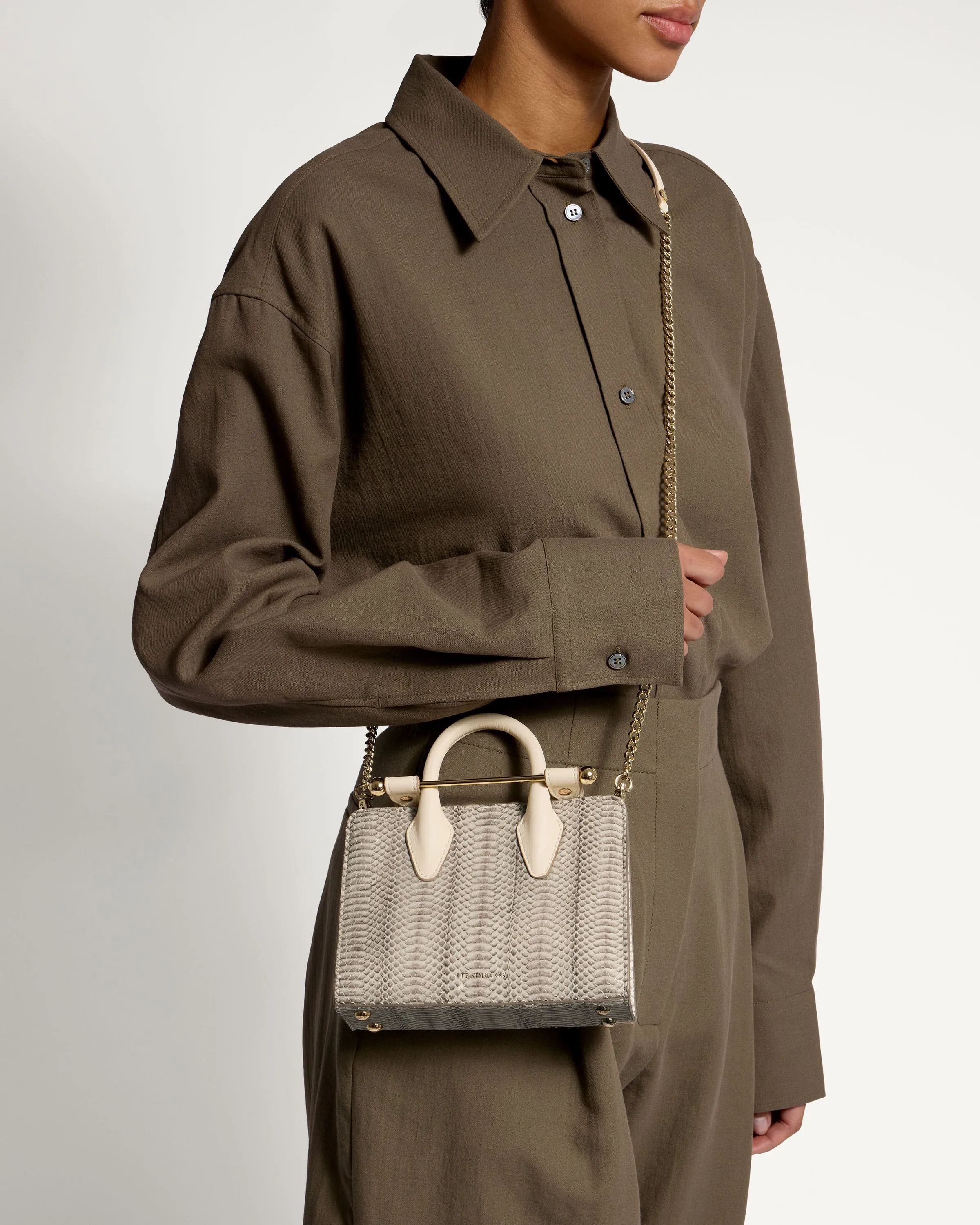 Nano Tote - Snake-Embossed Leather Vanilla