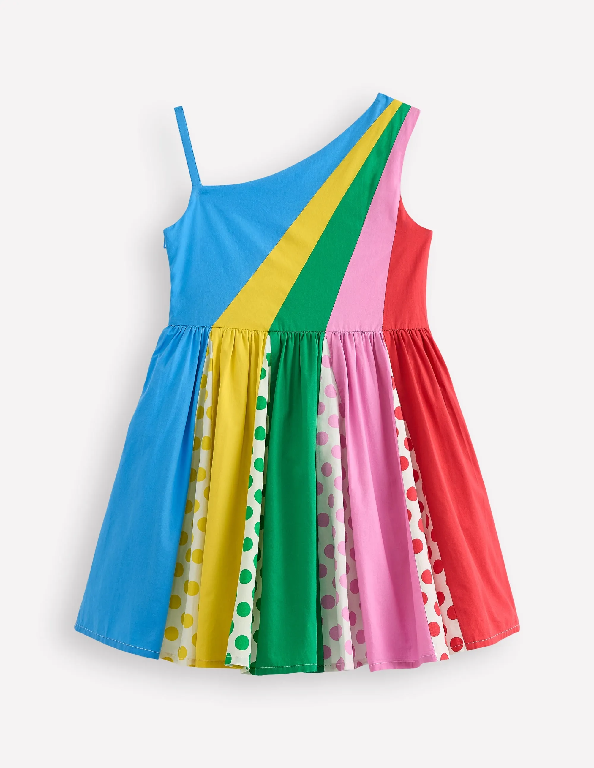 One Shoulder Woven Dress-Multi Spot