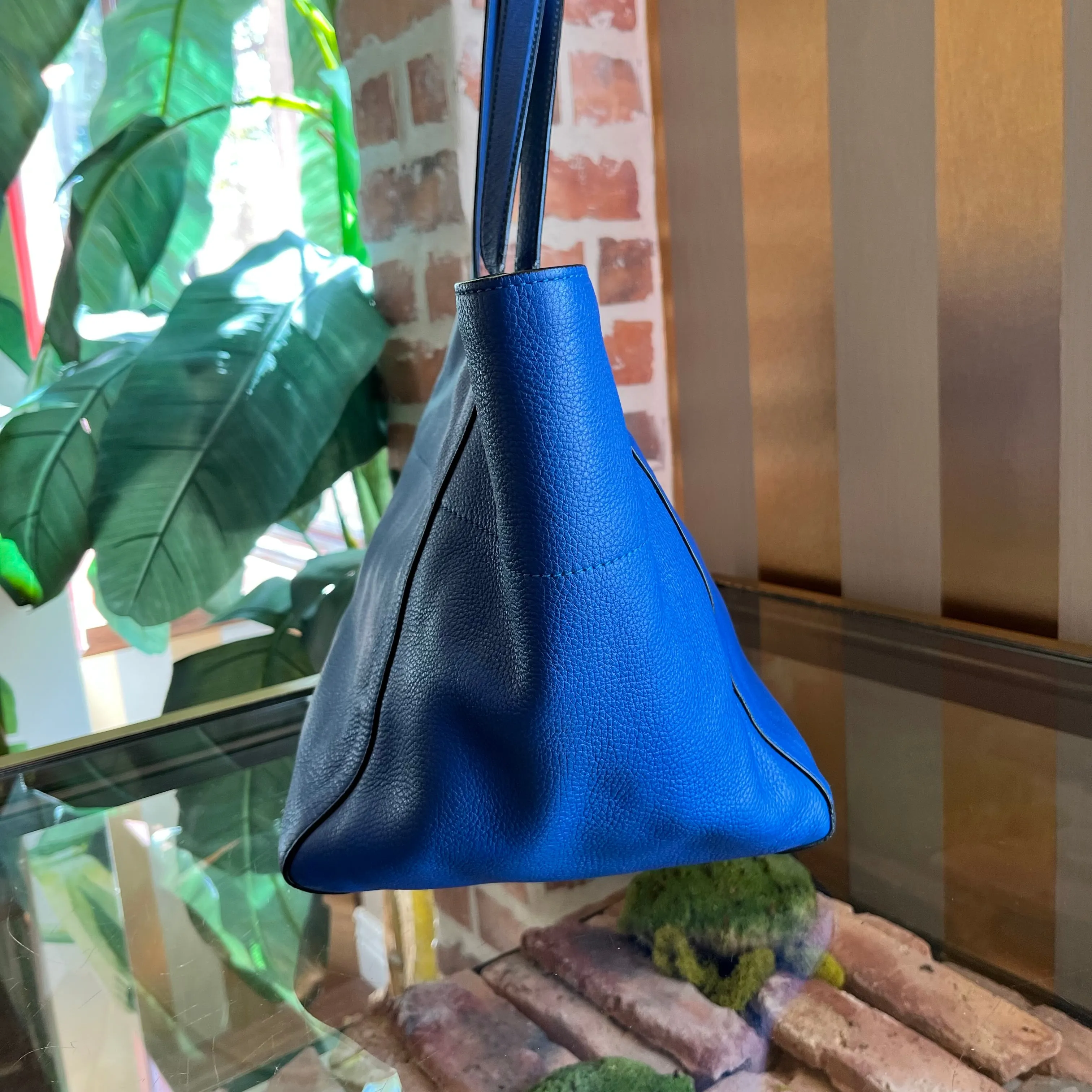PRADA Blue Vitello Daino Leather Tote Bag TS3966