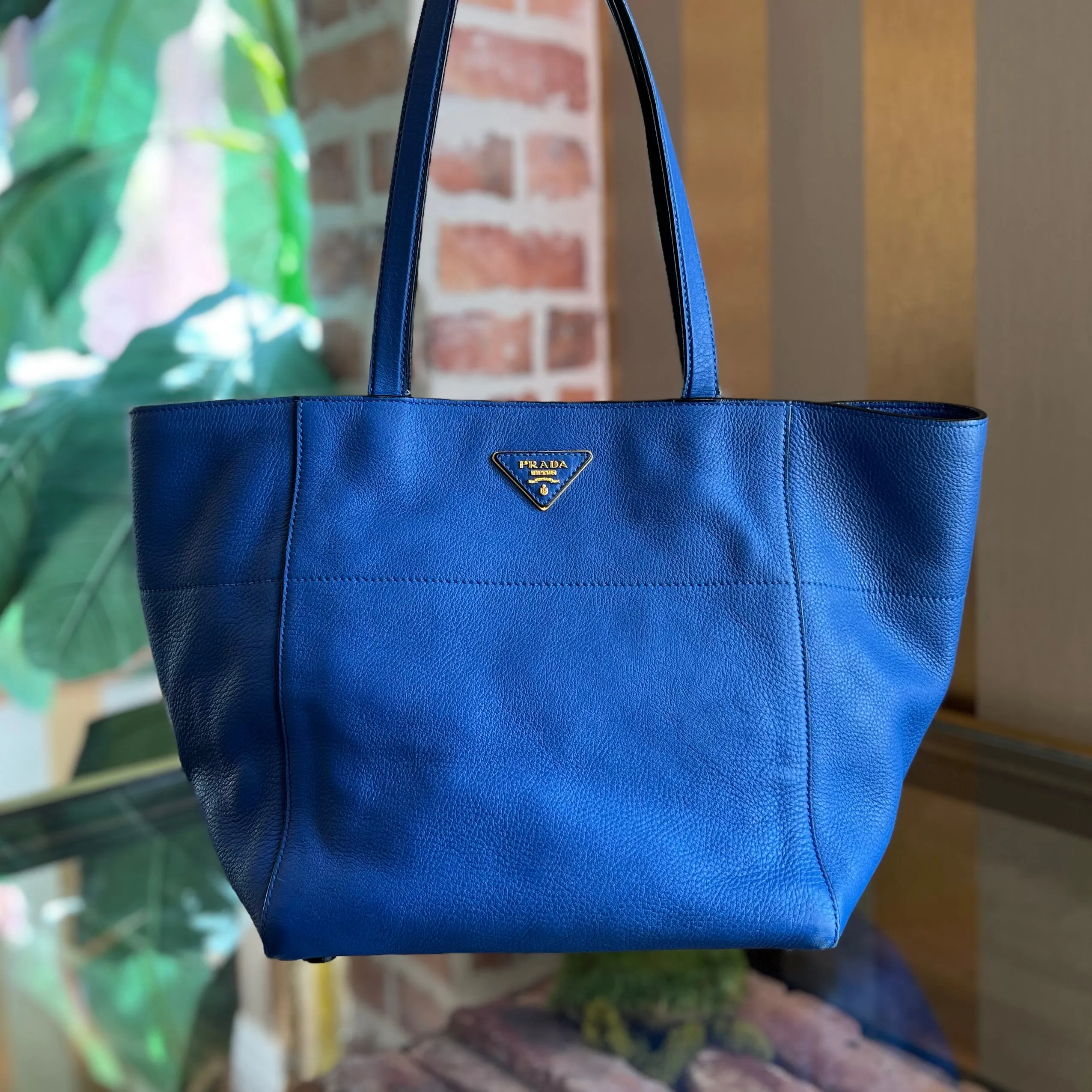 PRADA Blue Vitello Daino Leather Tote Bag TS3966