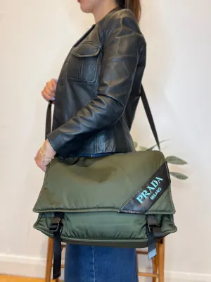 Prada Olive Nylon Puffer Crossbody Satchel