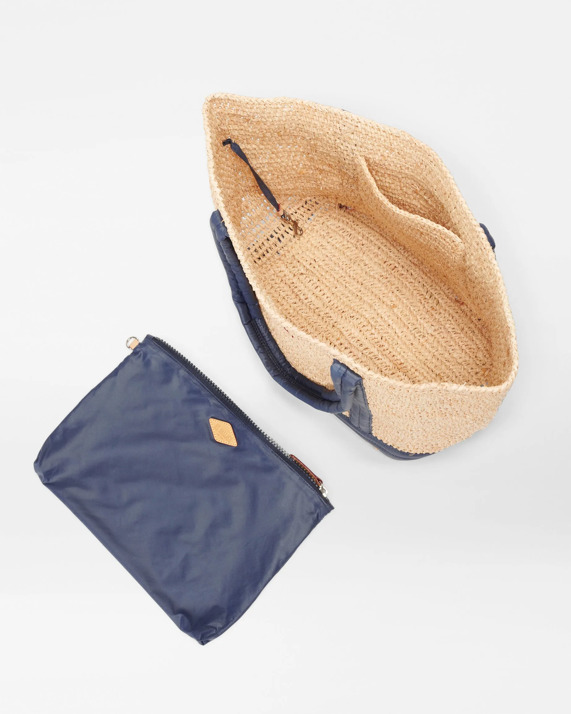Raffia/Navy Medium Raffia Tote