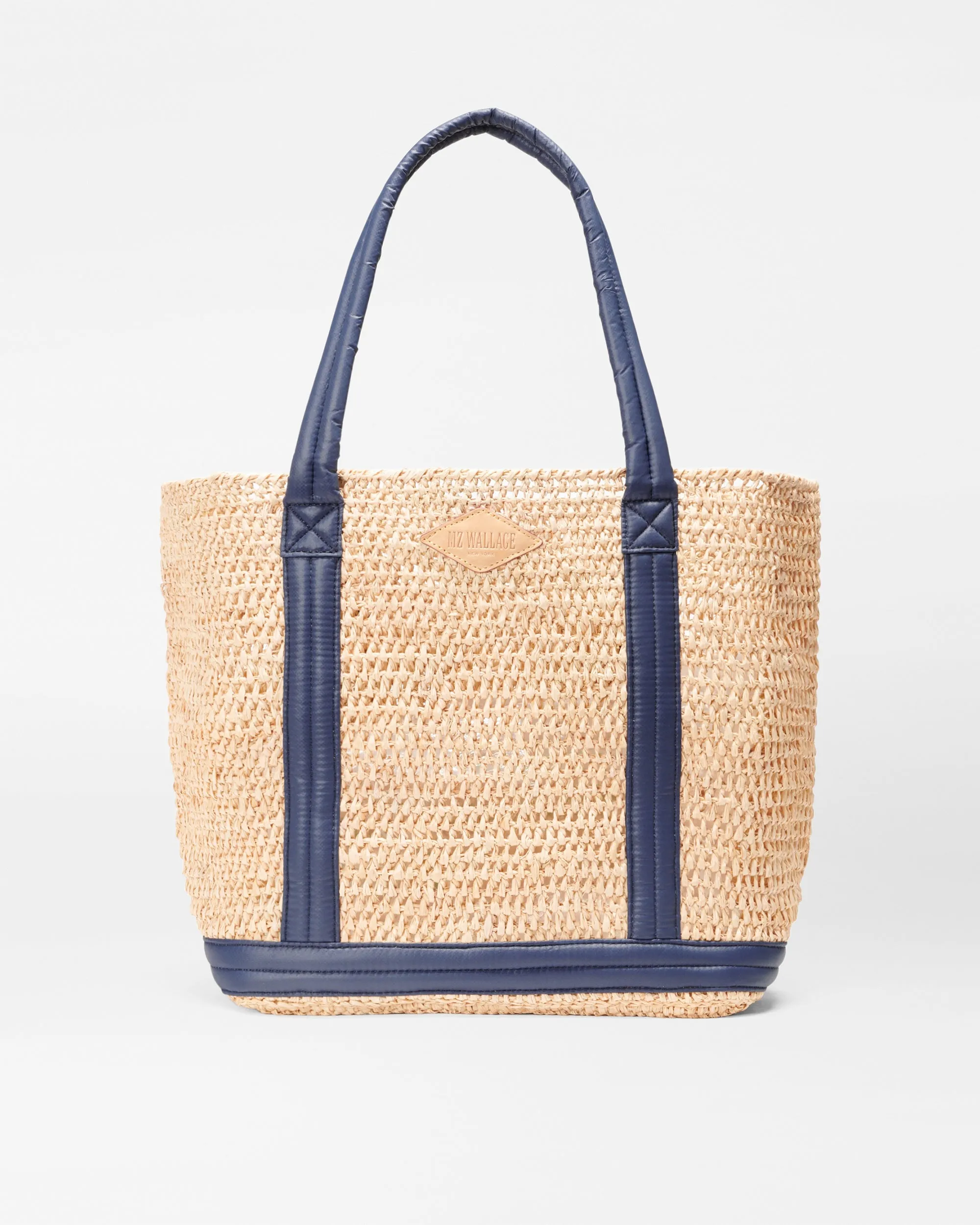 Raffia/Navy Medium Raffia Tote