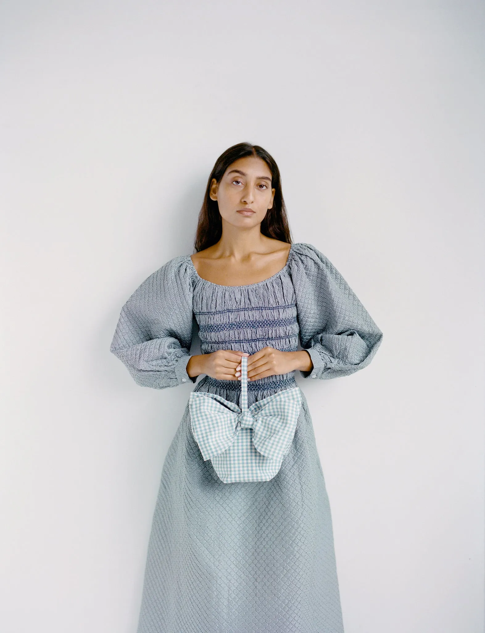 Ruby Blue Gingham Bow Bag