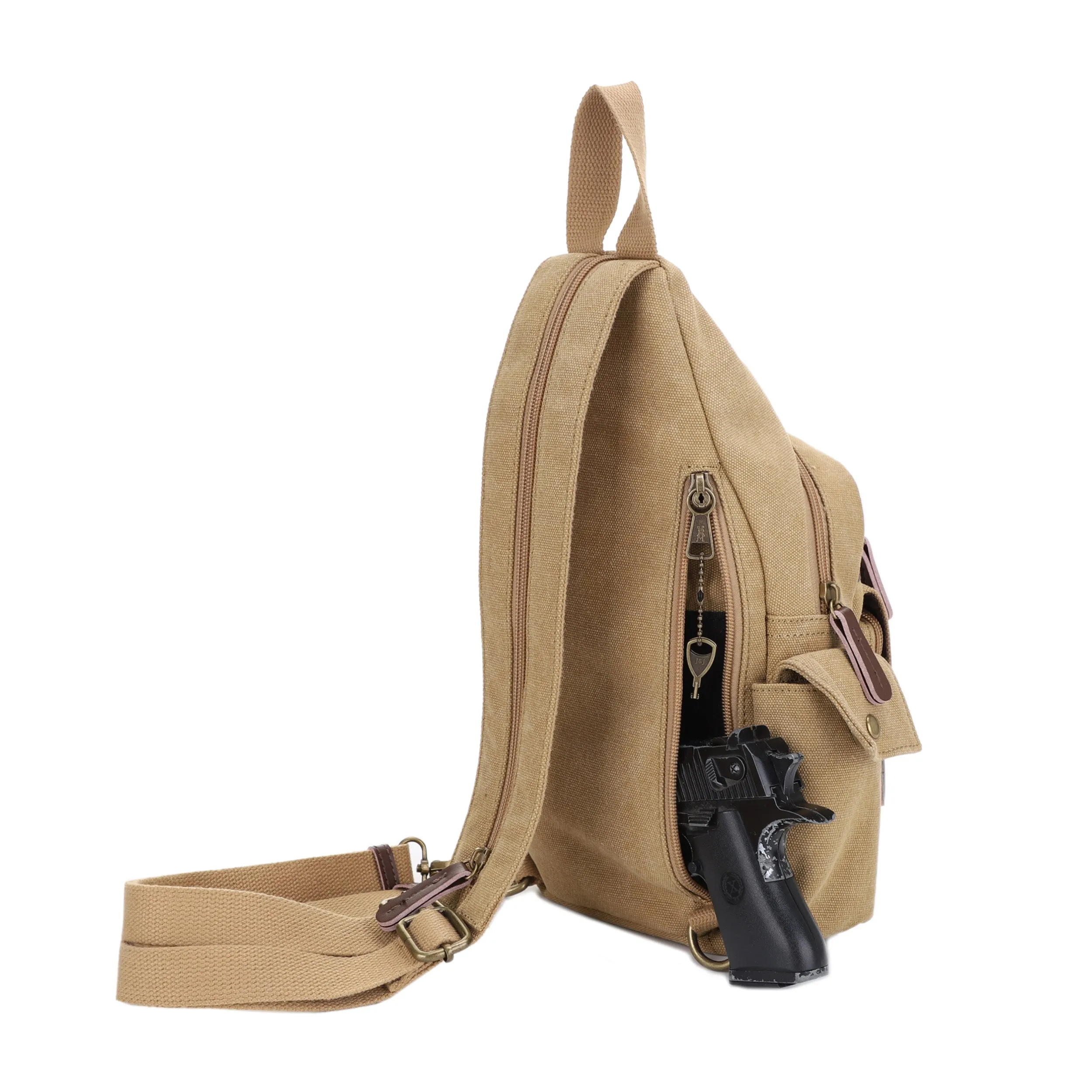 Shasta Unisex Canvas & Leather Concealed Carry Sling Bag