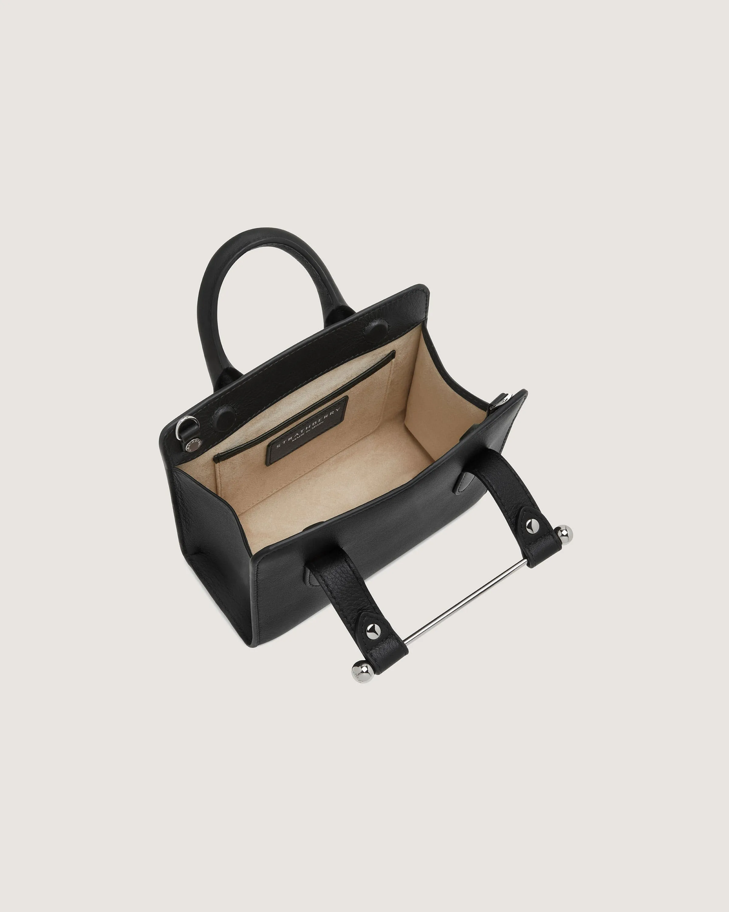 The Strathberry Nano Tote - Black with Silver Hardware