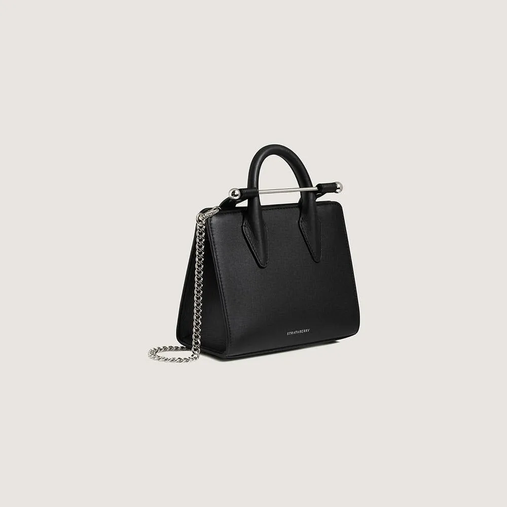 The Strathberry Nano Tote - Black with Silver Hardware