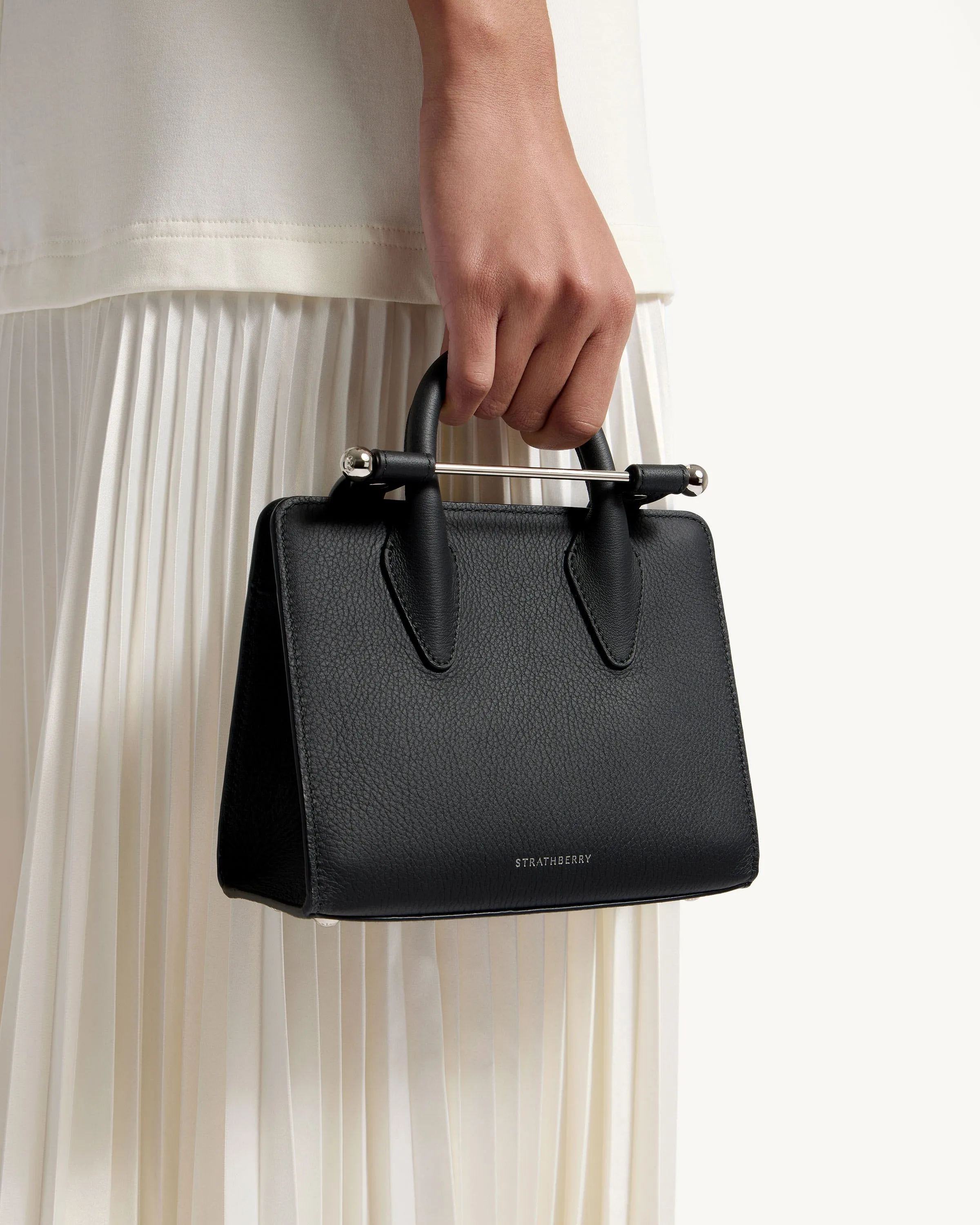 The Strathberry Nano Tote - Black with Silver Hardware