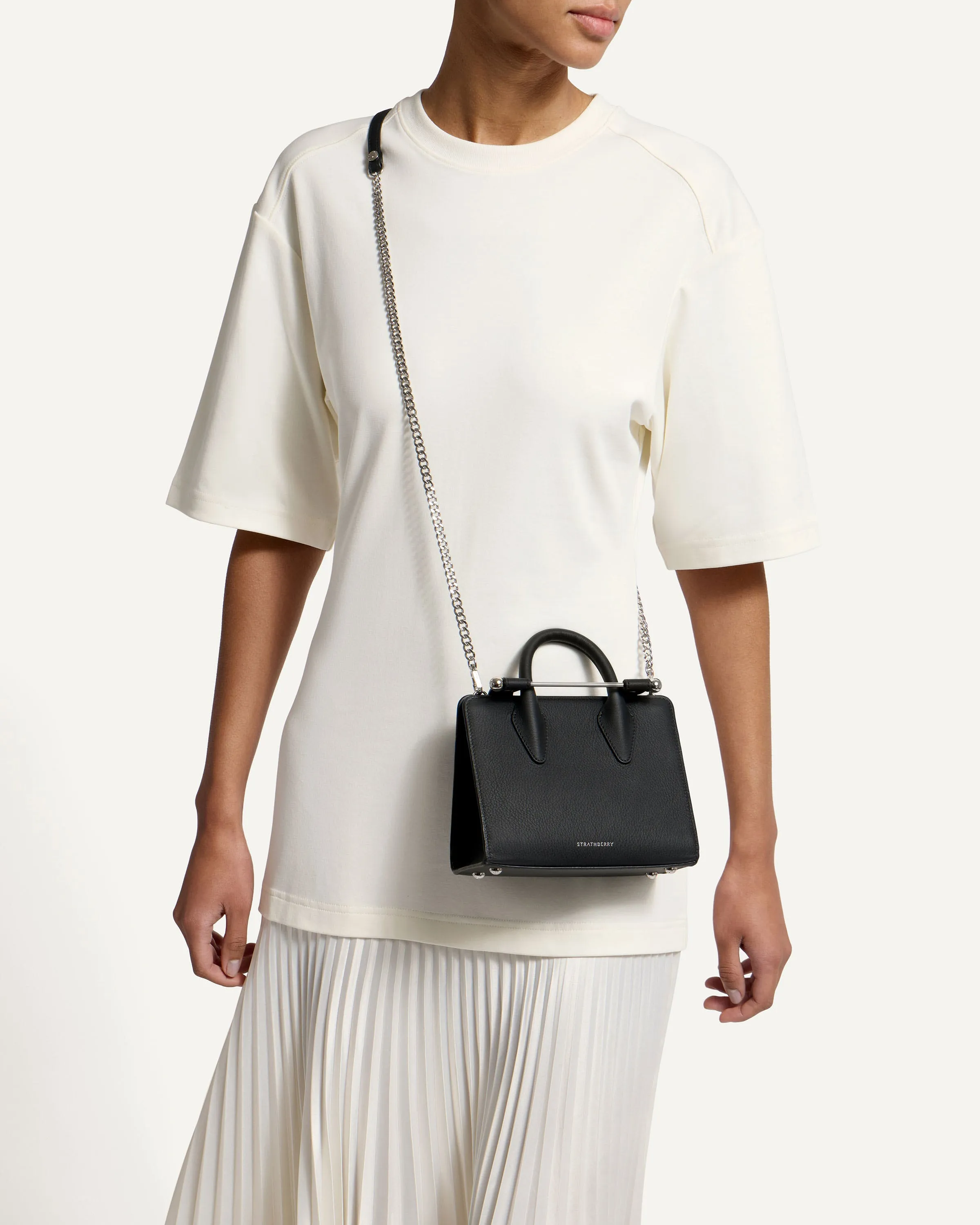 The Strathberry Nano Tote - Black with Silver Hardware