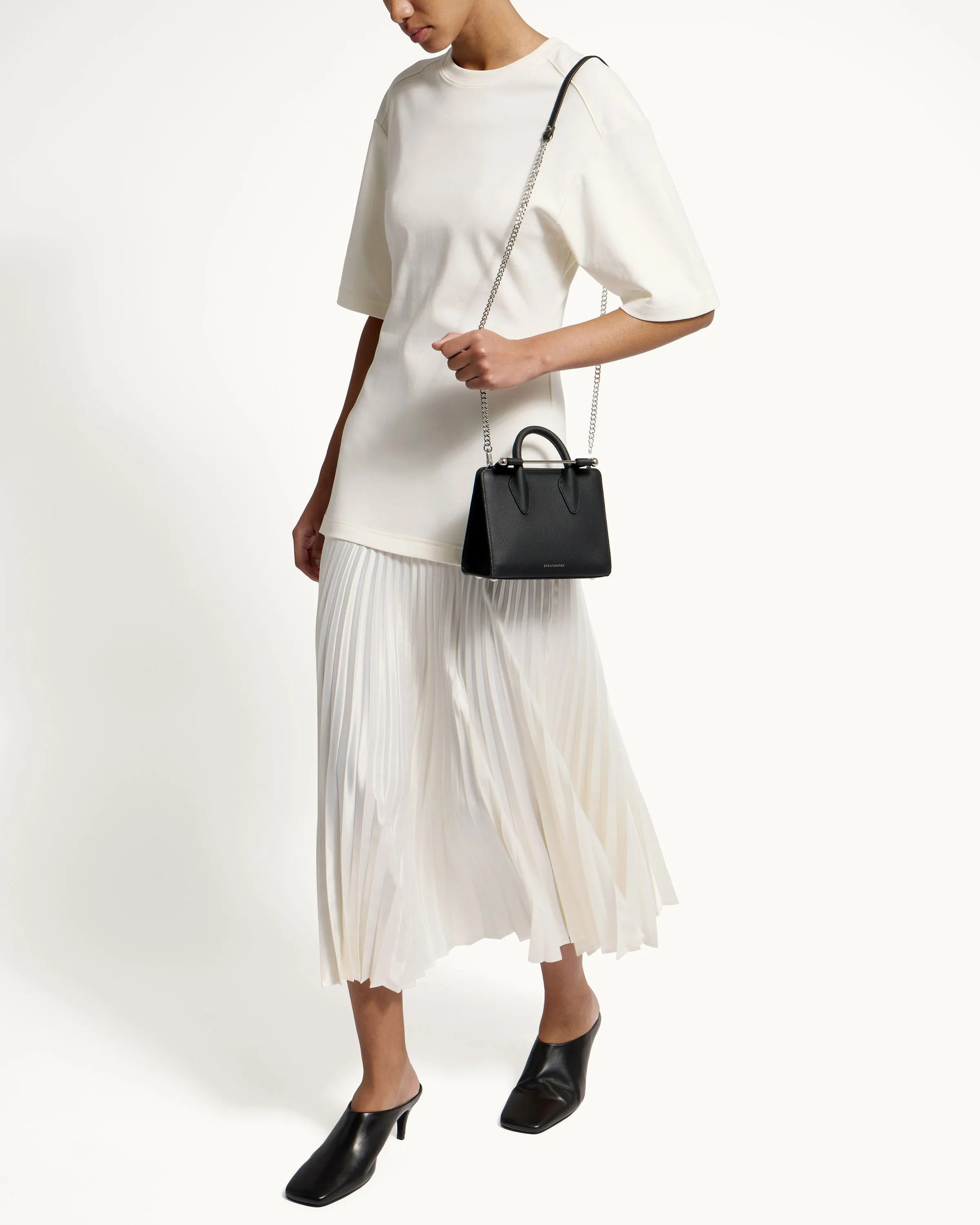 The Strathberry Nano Tote - Black with Silver Hardware