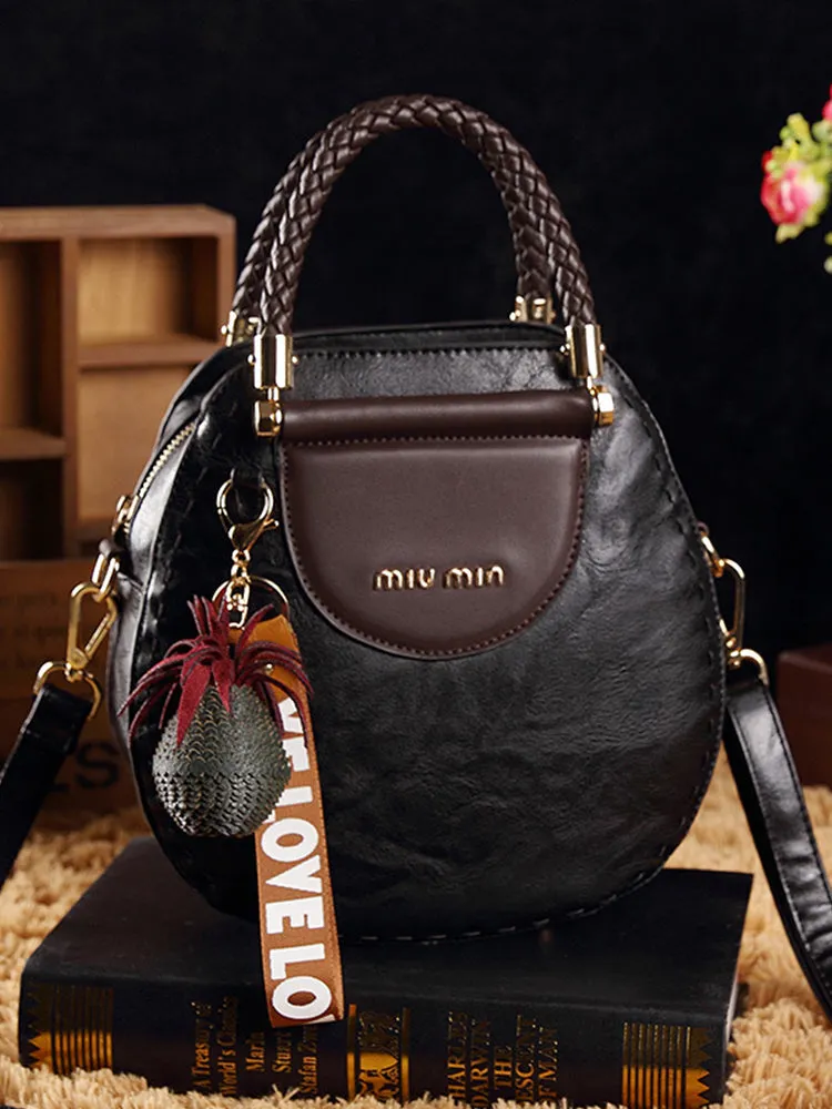 Vintage Tassel Leather Round Shape Handbags Crossbody Shoulder Bag