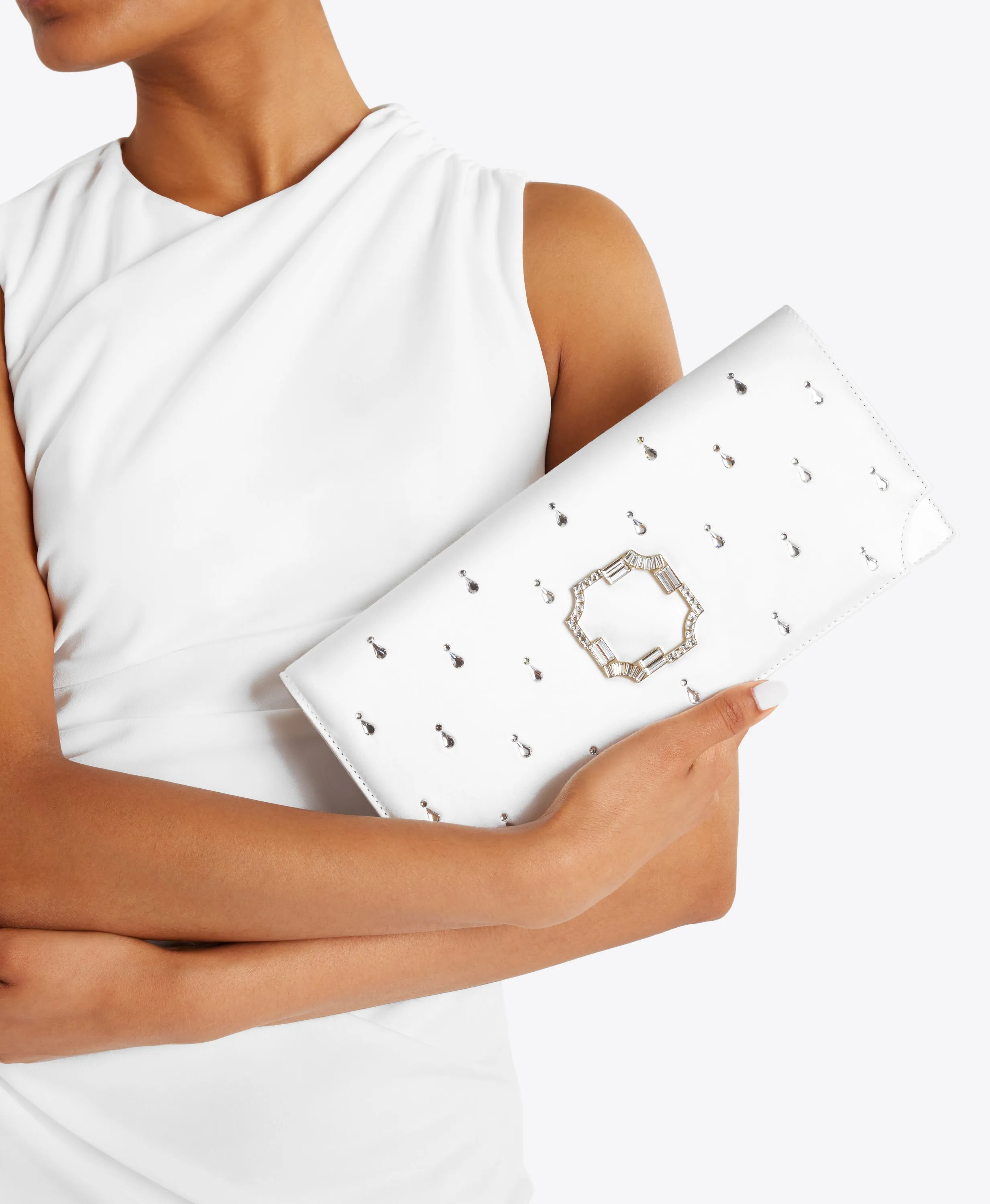Vivien White Satin Embellished Clutch Bag