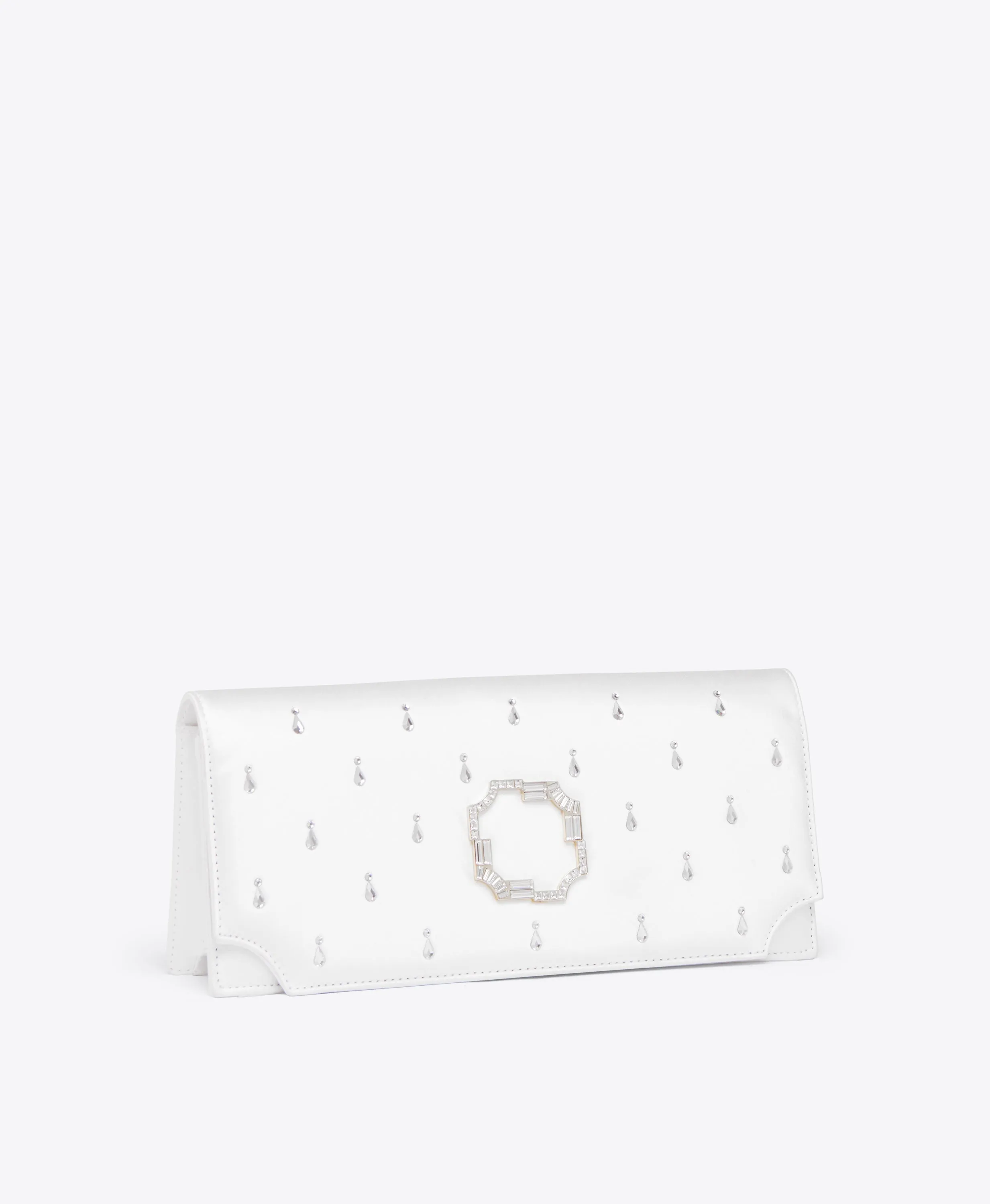 Vivien White Satin Embellished Clutch Bag