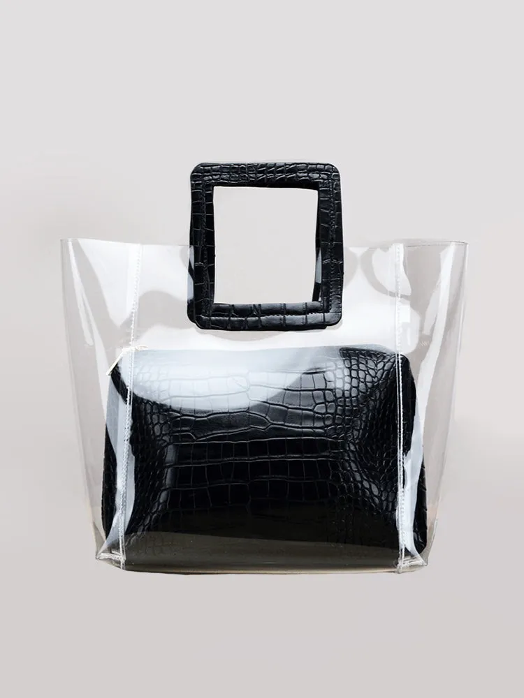 Women Clear Crocodile Pattern 2 Pieces Handbag