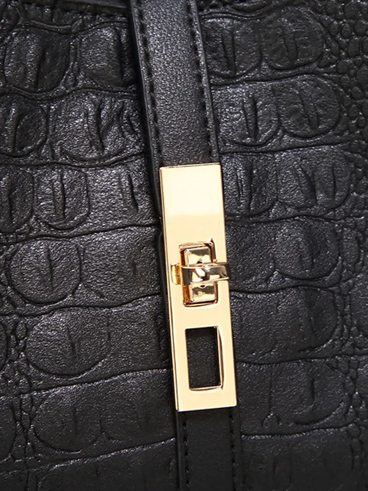 Women's Crocodile Shoulder Bags Tote Satchel Hobo 3pcs Purse Set