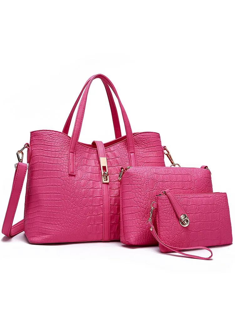 Women's Crocodile Shoulder Bags Tote Satchel Hobo 3pcs Purse Set