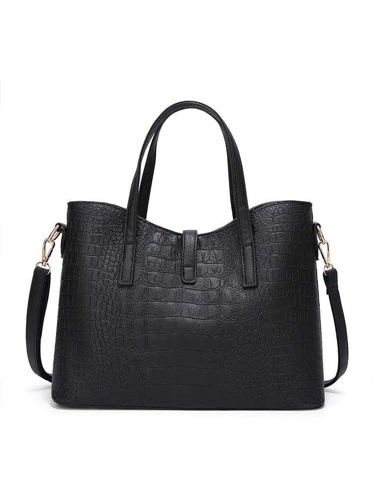 Women's Crocodile Shoulder Bags Tote Satchel Hobo 3pcs Purse Set