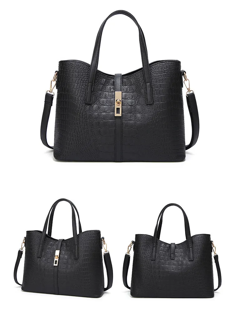 Women's Crocodile Shoulder Bags Tote Satchel Hobo 3pcs Purse Set