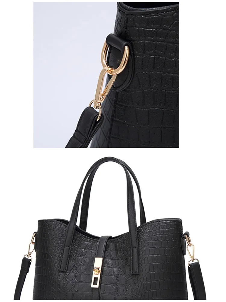 Women's Crocodile Shoulder Bags Tote Satchel Hobo 3pcs Purse Set