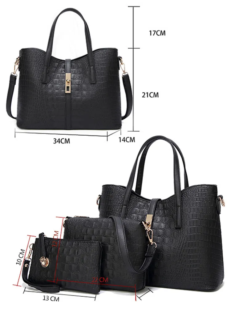 Women's Crocodile Shoulder Bags Tote Satchel Hobo 3pcs Purse Set
